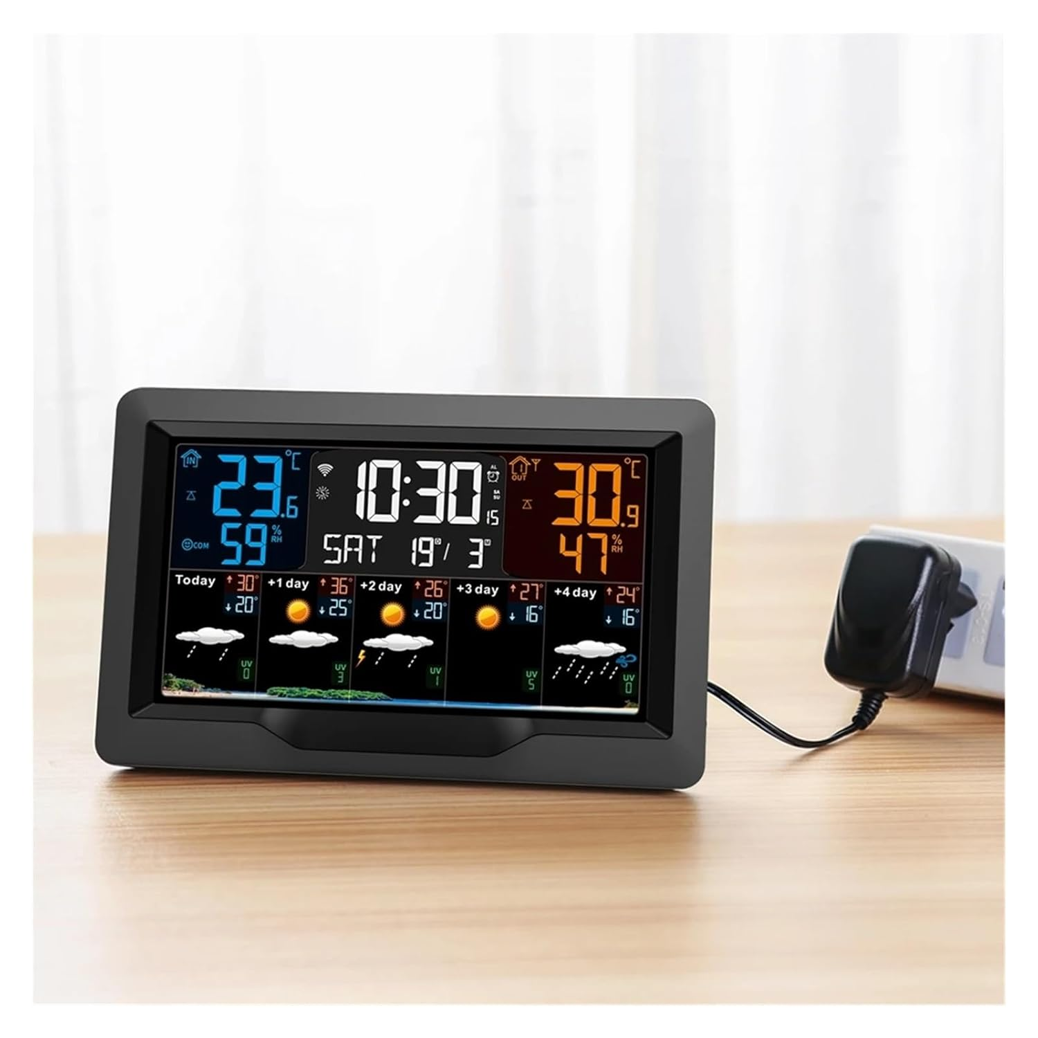 Wifi Weather Station Digital Color Screen Thermometer Hygrometer Online Forecast Trend Wall Alarm Clock Sensor image number 4