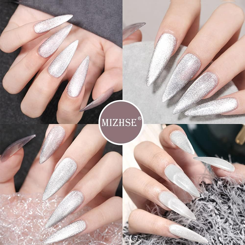 MIZHSE Universal Silver Cat Eye Gel Nail Polish, Magnetic Gel Polish Shiny Glitter Nail Gel with Magnet Stick, 10 Ml Galaxy Cateye Nail Polish Soak off UV/LED Nail Art Salon Manicure DIY at Home - Hot Pink image number 3