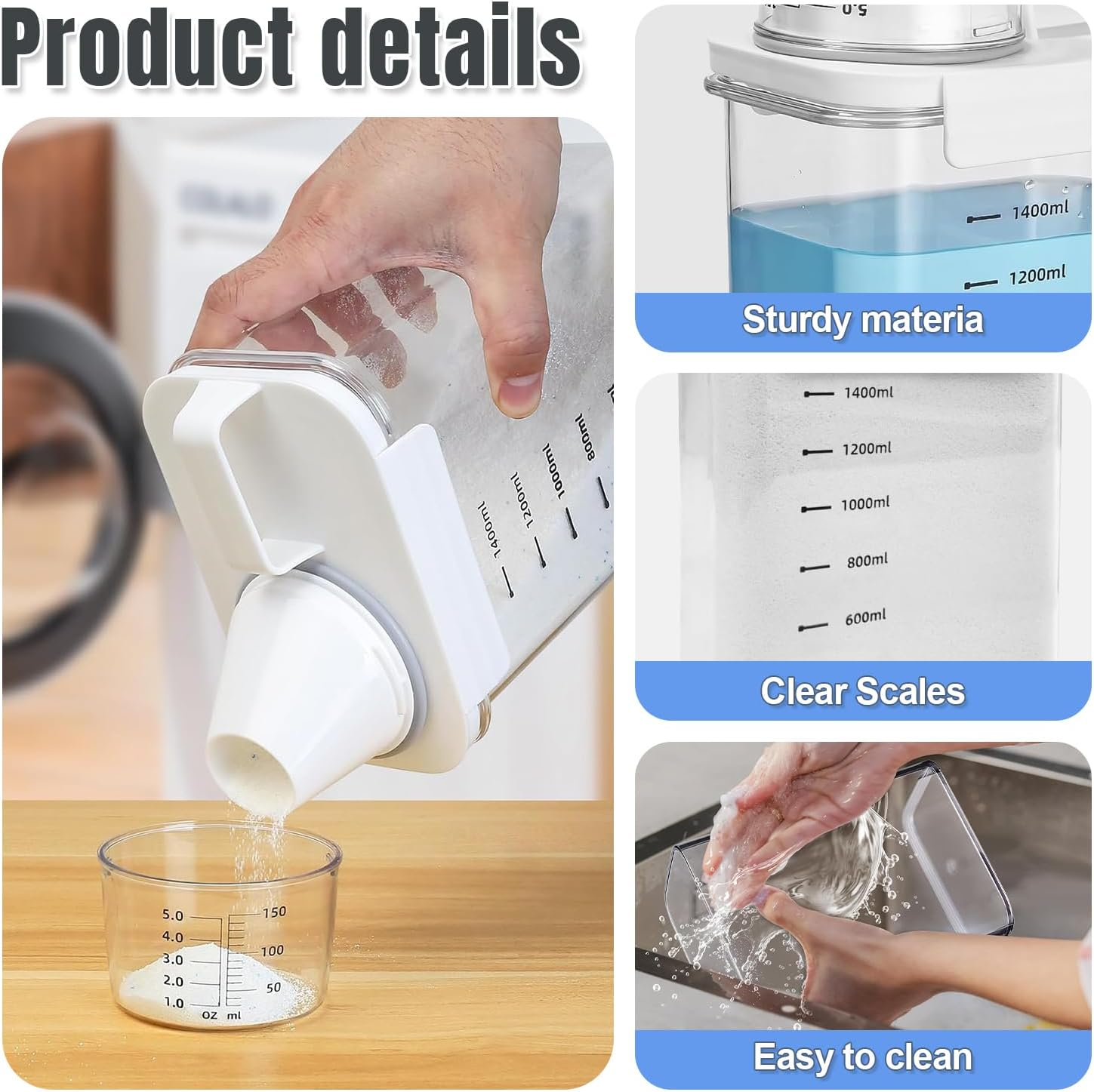 1800 Ml Airtight Detergent Dispenser with Measuring Cup, Multi-Purpose Washing Powder Dispenser for Powder, Washing Powder Storage Box, Laundry Detergent Box, Storage Container for Detergent, Food image number 5