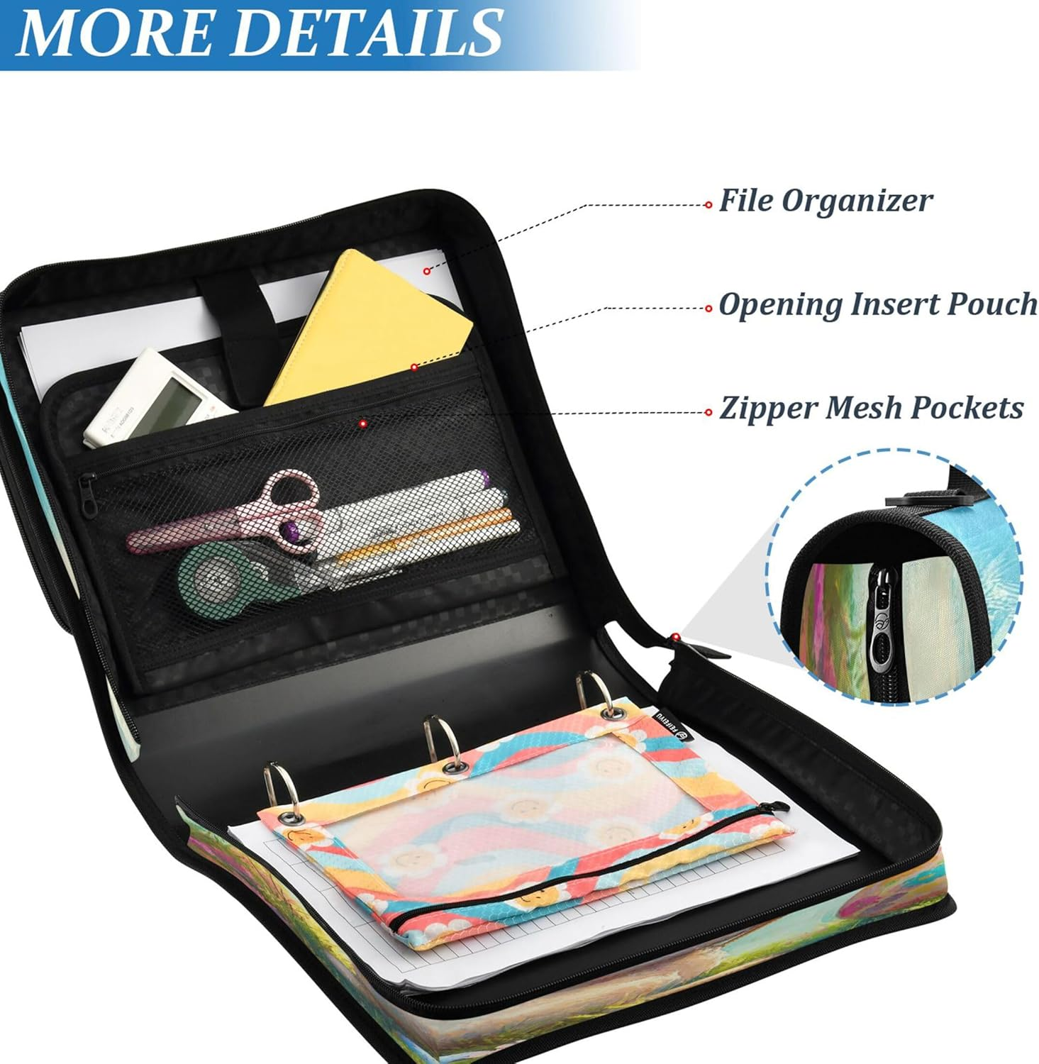 Cute Easter Bunny Zipper Organizer 1.5 Inch 3 Rings Heavy Duty with Strap for School Storage Wallet with Handle image number 5