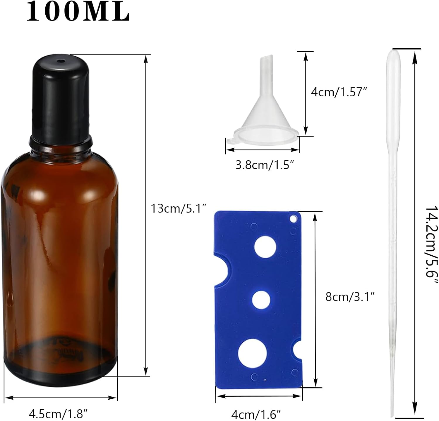 100ML Bottles for Essential Oil, 3 Pack Empty Amber Glass Roller Bottle for Perfume Oil, Roll on Bottles with Stainless Steel Roller Balls, Opener, Funnel and Dropper image number 3