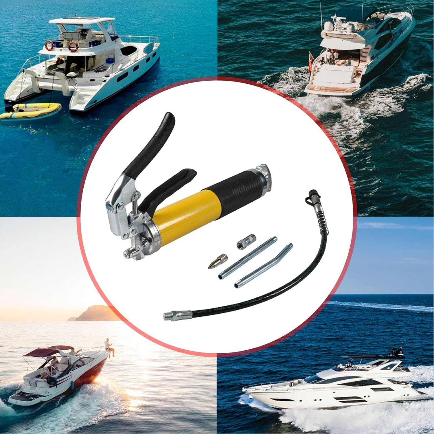 Motivetech Hand Held Grease Filler Tool Set with Sharp Nozzle with Flexible Hose for Light or Heavy Machinery Equipment Sturdy image number 5