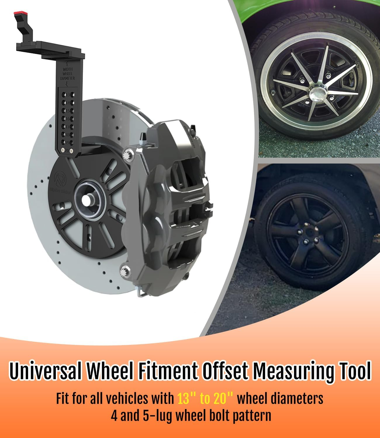 Alpha Rider Universal Wheel Fitment Offset Tool Wheel Tool Car Wheel Offset Measuring Gauge Hub Tool Supports 13 to 20 Inch Wheel Diameters 4 and 5-Lug Wheel Bolt Pattern image number 4