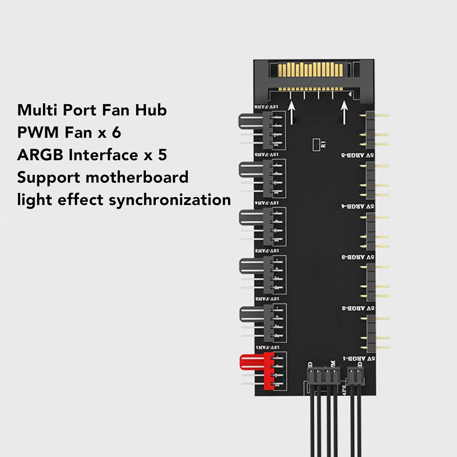 2 in 1 ARGB PWM Hub for Computer Chassis, Powered Fan Hub Fan Splitter with Speed Control, Power Supply image number 3