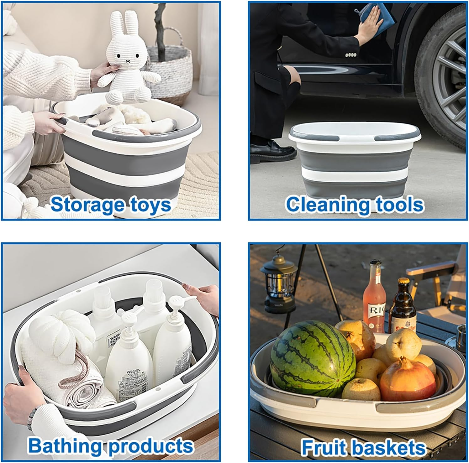 LUPATDY 16L Foldable Bucket, Foldable Mop Bucket with Handles, Portable Silicone Tub, Foldable Cleaning Bucket for Cleaning, Storage, Ideal for Camping, Home and Travel, Grey - Grey image number 2