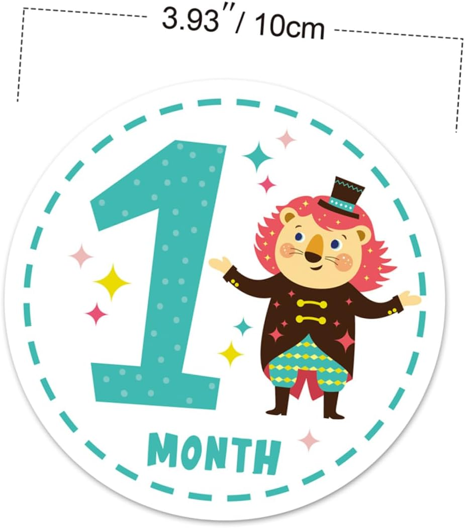 TEHAUX 24Pcs Milestone Sticker Set Adorable Animal Month Stickers for Newborns Creative Milestone Announcement Cards Reusable Design for Monthly Photo Album and Social Media Sharing image number 1