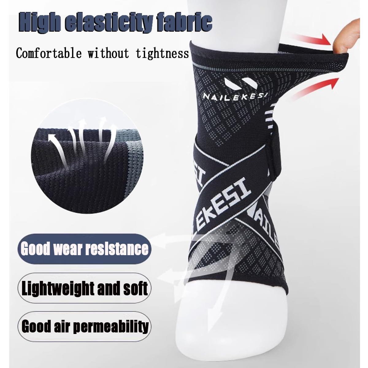  Ankle Support Brace，【 Strap Compression Fixation 】 Open-Heel Ankle Brace with Adjustable Straps for Sports Protect, Plantar Fasciitis, Achilles Tendonitis, Ligament Damage, Injury Recovery，Male and Female,No Distinction between Left and Right (Black, M) image number 4