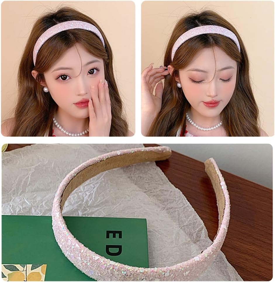 TSUOUKL 1 X Glitter Headband, Women'S Glitter, Headband Girls, Headband Children, Girls Hair Bands Sequins, Cute Daily Accessory for Girls and Women, Sky Blue image number 4
