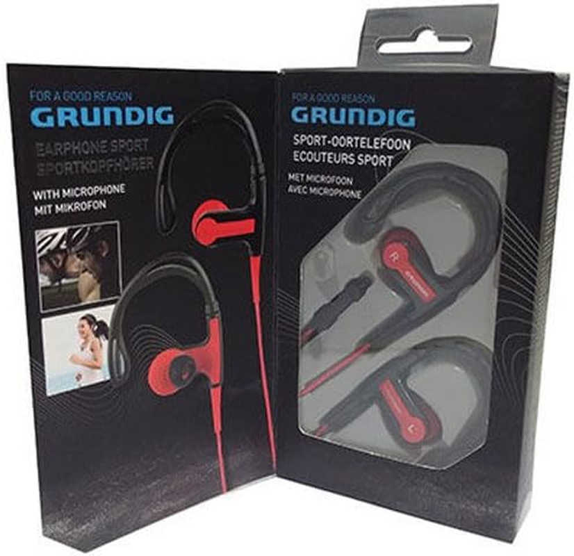 GRUNDIG Stereo Headphones + Microphone Headset Sport for Smartphone Ipod MP3 Player Red