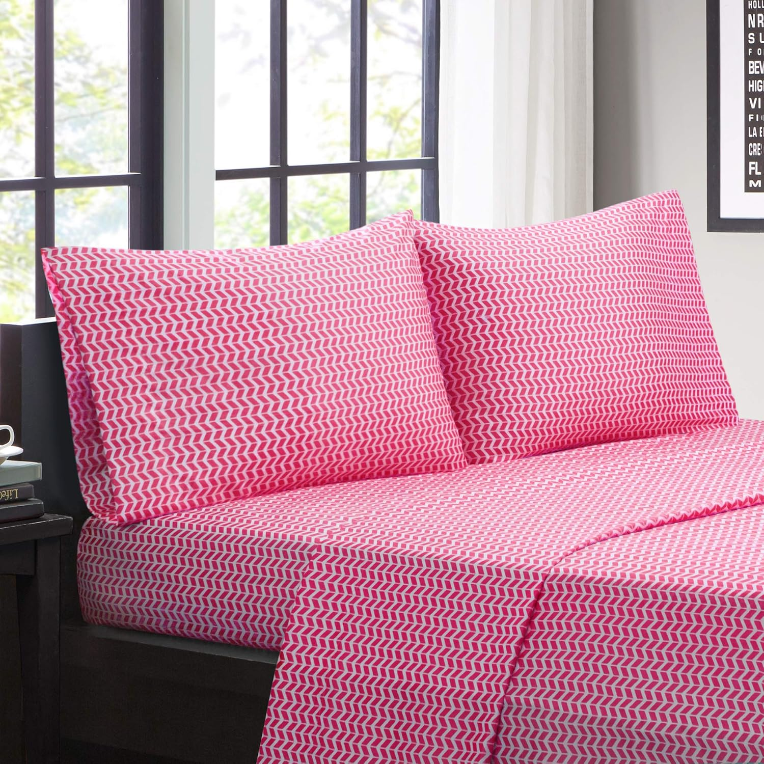 Intelligent Design Chevron Microfiber Sheet Set, Full, Pink