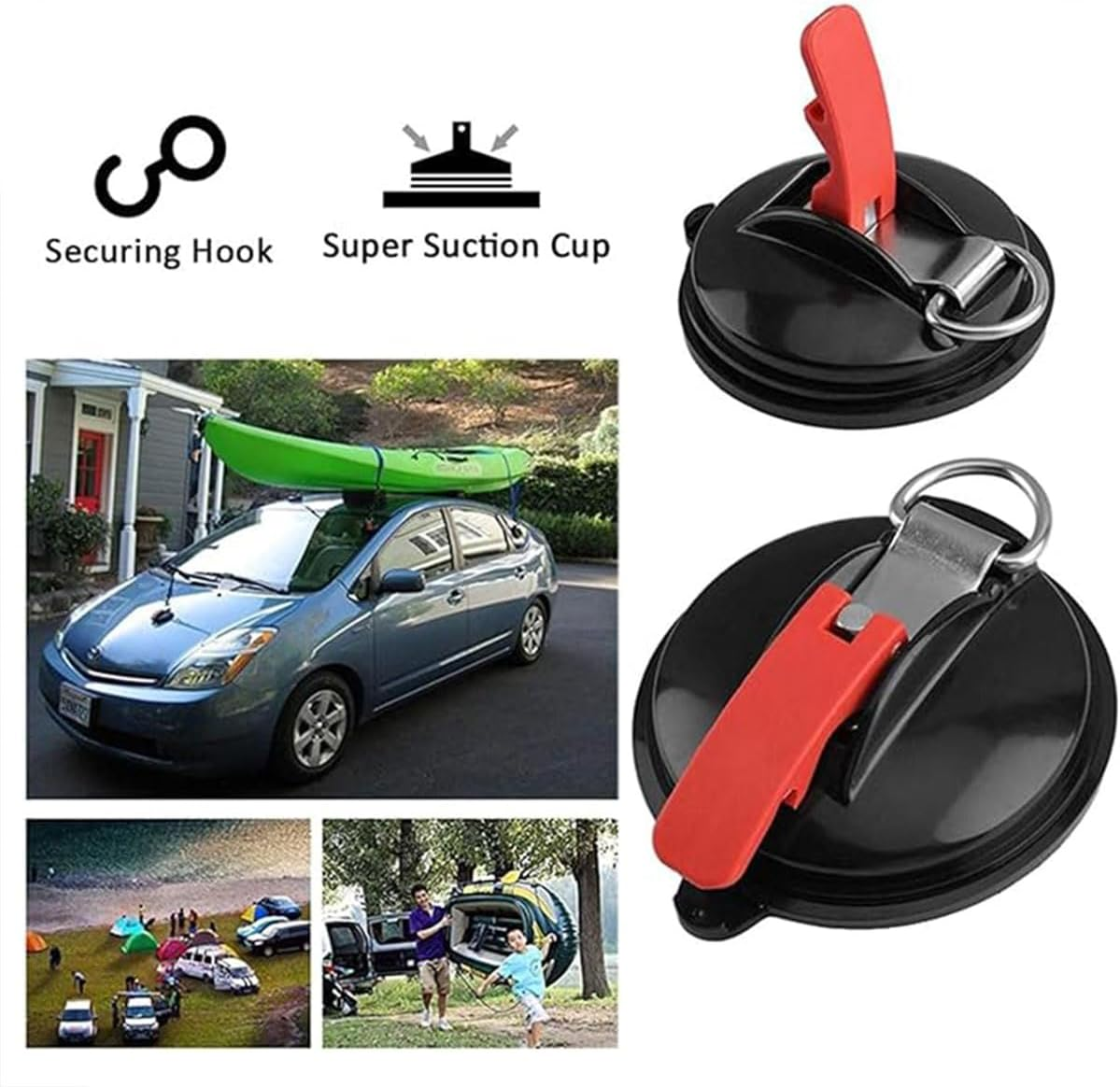 AIMALL 4-Pack Multifunctional Car Suction Cup Anchor with S-Hooks 5X1.9 Inch Heavy Duty PVC Suction Pad with Nylon Handle and D-Ring for Camping Pet Tie down Storage image number 3