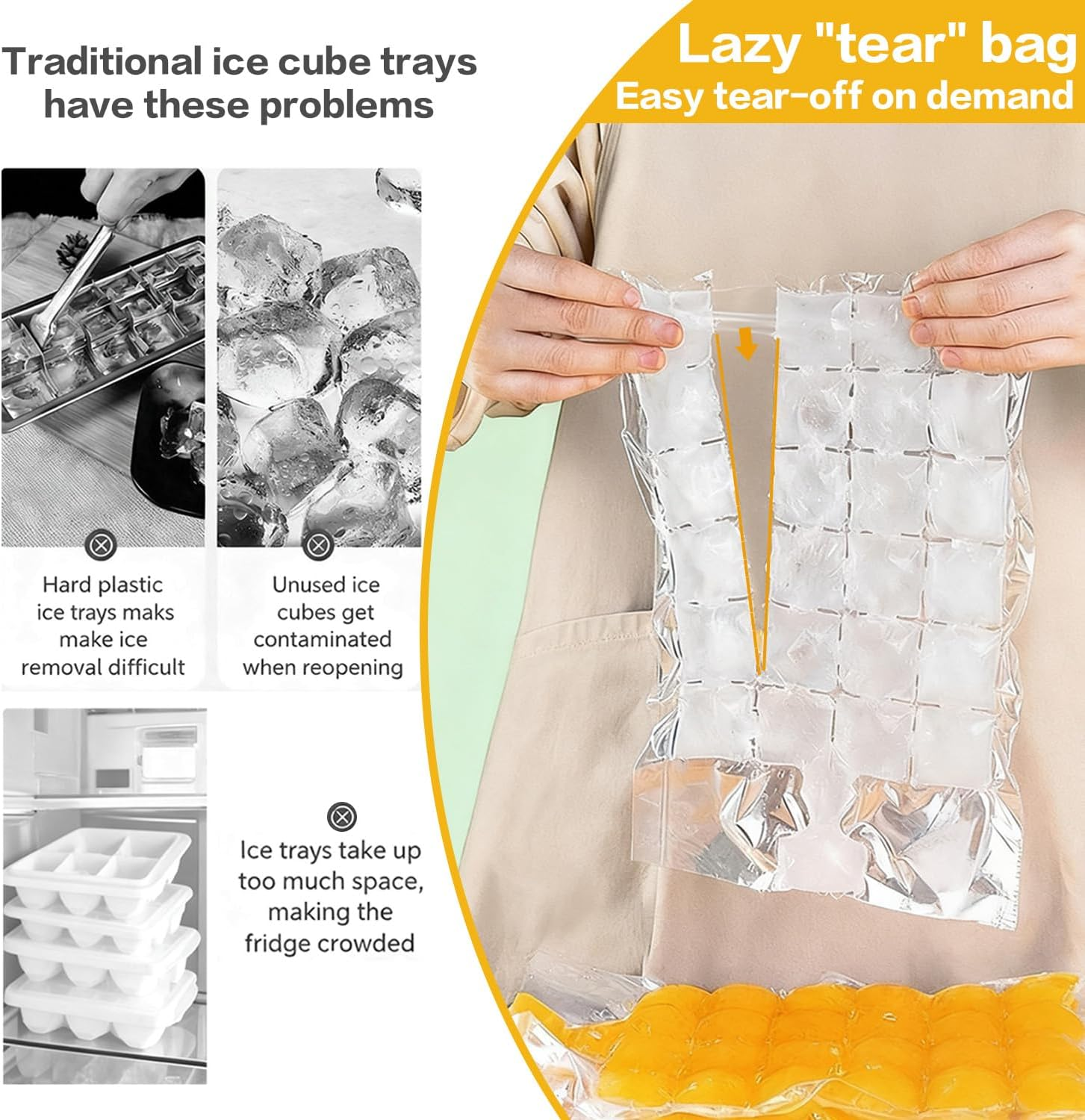 Disposable Ice Cube Bags 50Pcs - 1200 Self-Sealing Ice Cube Trays with 1 Funnel, Bpa-Free PE Material Ice Cubes for Freezer Cocktail Wine Food Party, Leak-Proof & Space-Saving image number 2