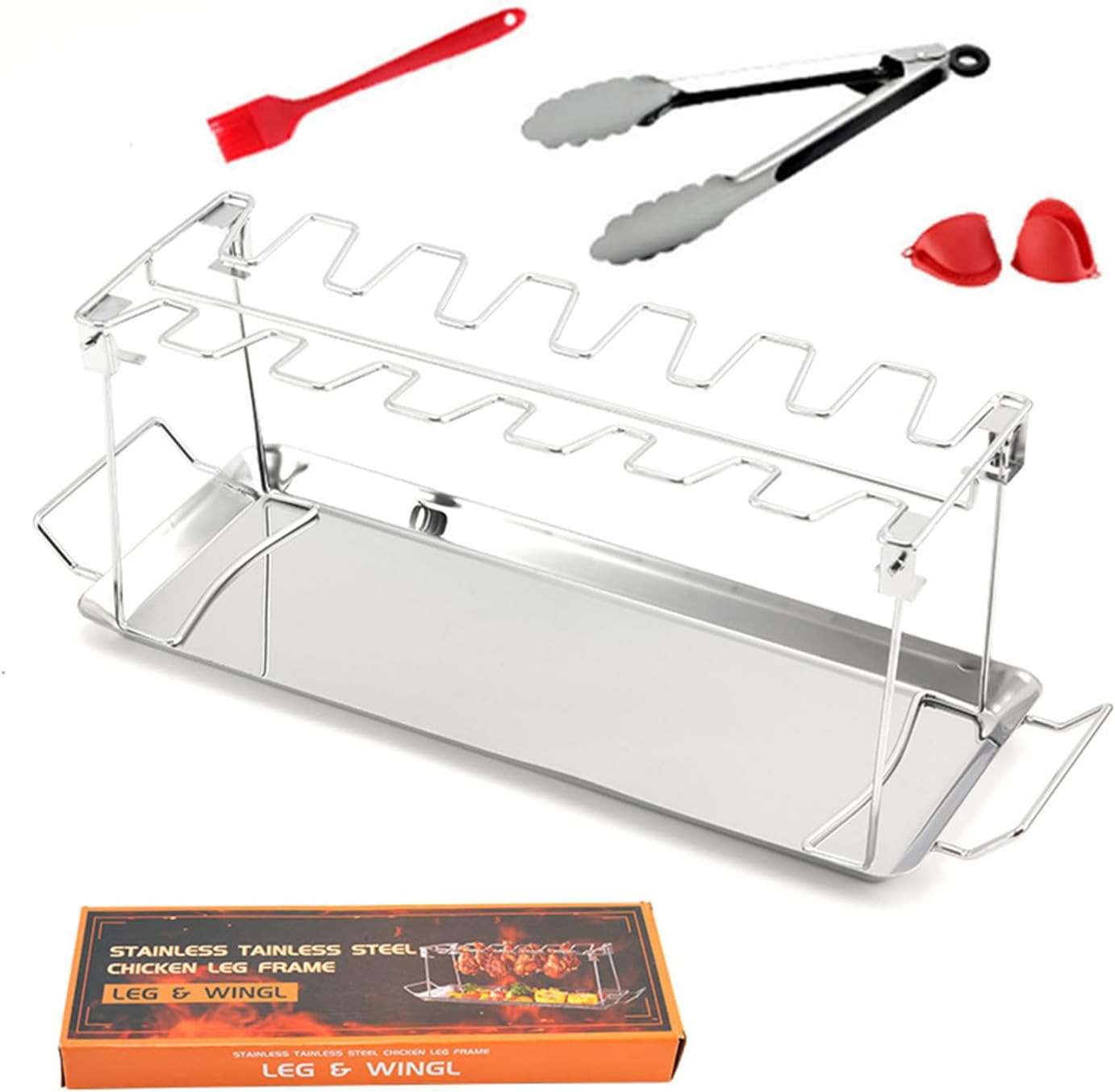 Cozioz Chicken Leg Rack for Grill with Drip Tray,Chicken Drumstick Holder,Chicken Wing Rack,14 Slots Stainless Steel,Rib Grill Racks for Smoker,Grilling Accessories (14 Slots) image number 6