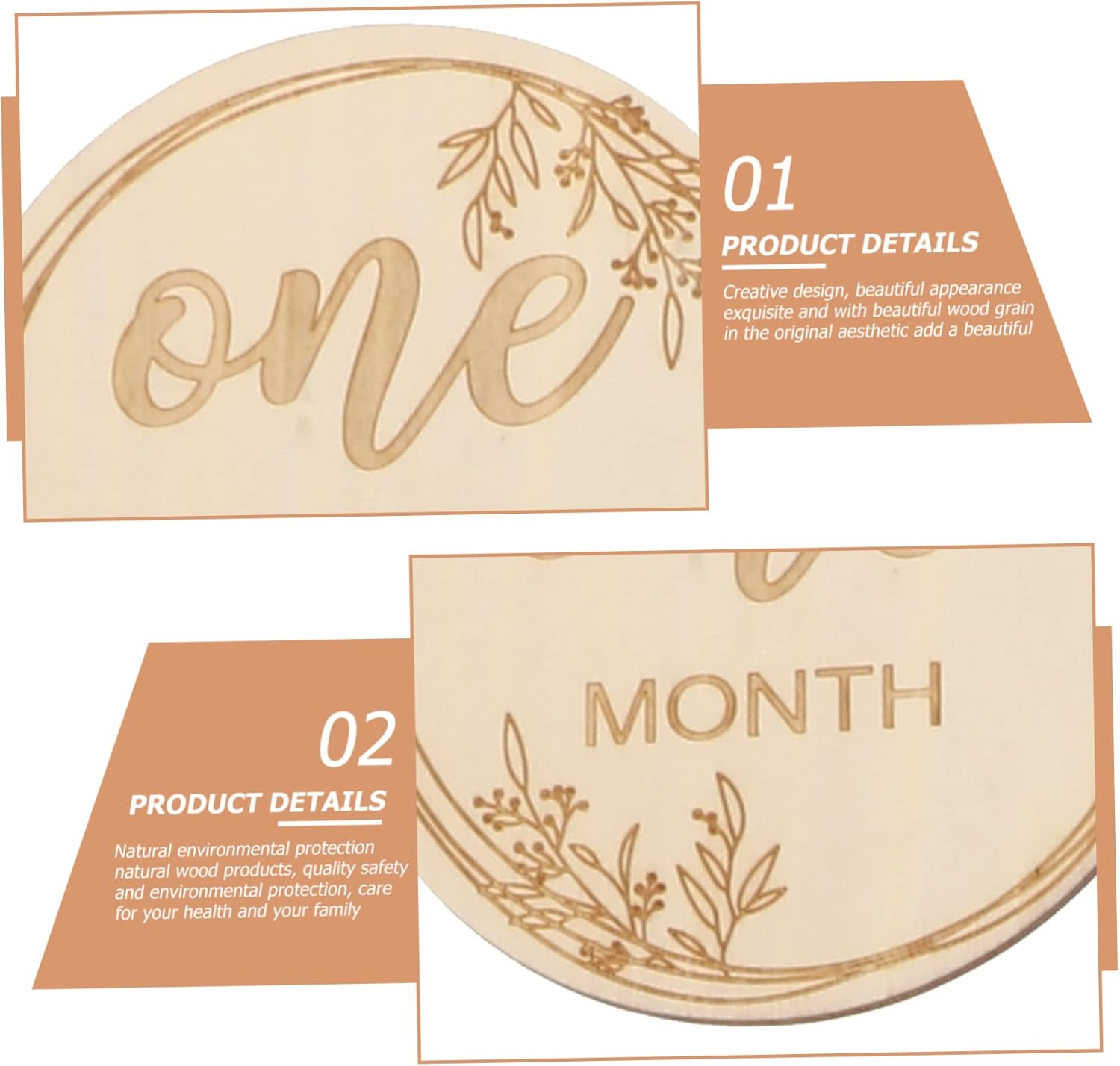 1Set Wooden Monthly Commemorative Cards Smooth Milestone Cards for Newborn Photography Stylish Growth Memory Keepsakes image number 3