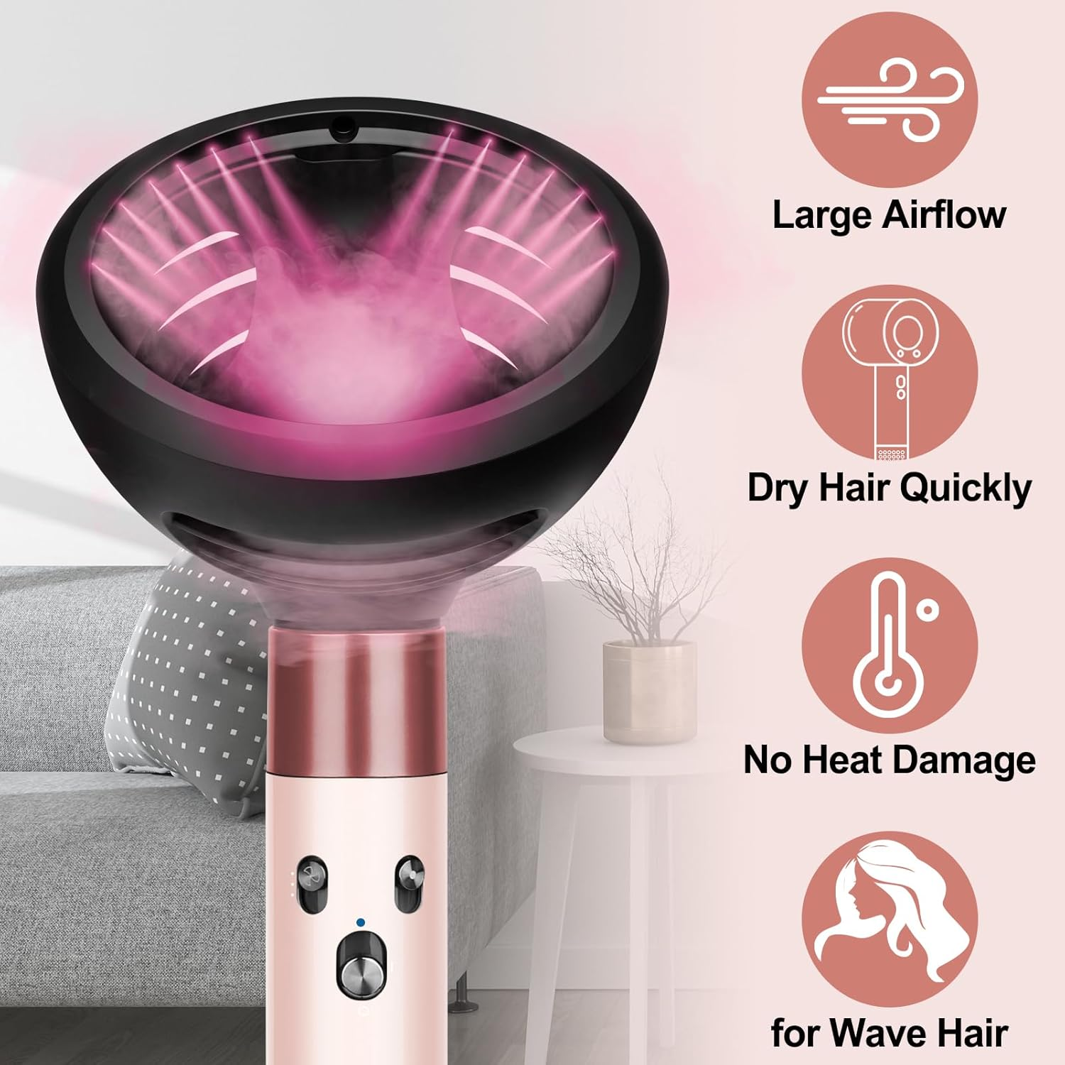 PUREGUST Wave and Curl Diffuser for Dyson Airwrap Black, Two Airflow Dome or Diffuse Modes for Airwrap HS01 HS05, Hair Diffuser Attachment to Enhance Curl Definition and Control Wavy Hairstyles image number 4