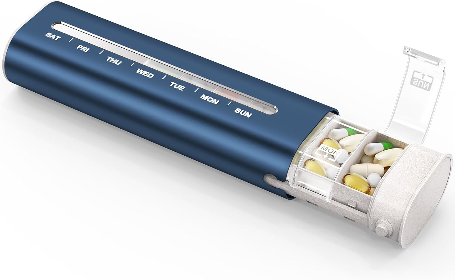 Zannaki Metal Weekly Pill Organizer, Aluminum Daily Pill Box, 7 Day Portable Travel Pill Case, Large Capacity Pill Holder Container for Pills, Medicines, Vitamins, Fish Oil, Supplements, Dark Blue image number 3