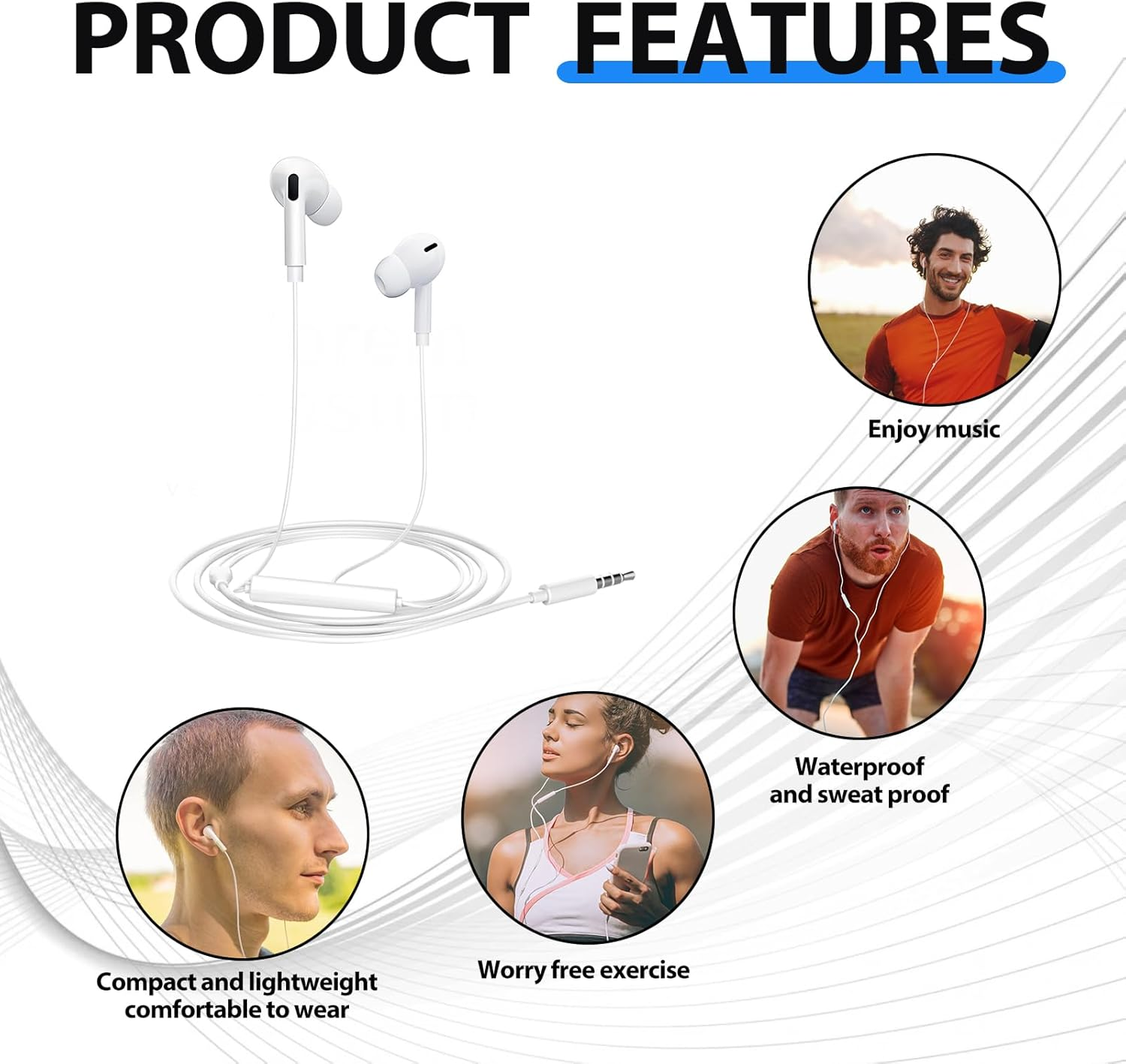 SRLWMYI Wired In-Ear Headphones 3.5 Mm with Microphone and Volume Control 4 Pack Cable Headphones for Mobile Phones MP3 Player Connection Excellent Sound Quality Ergonomic Design image number 5