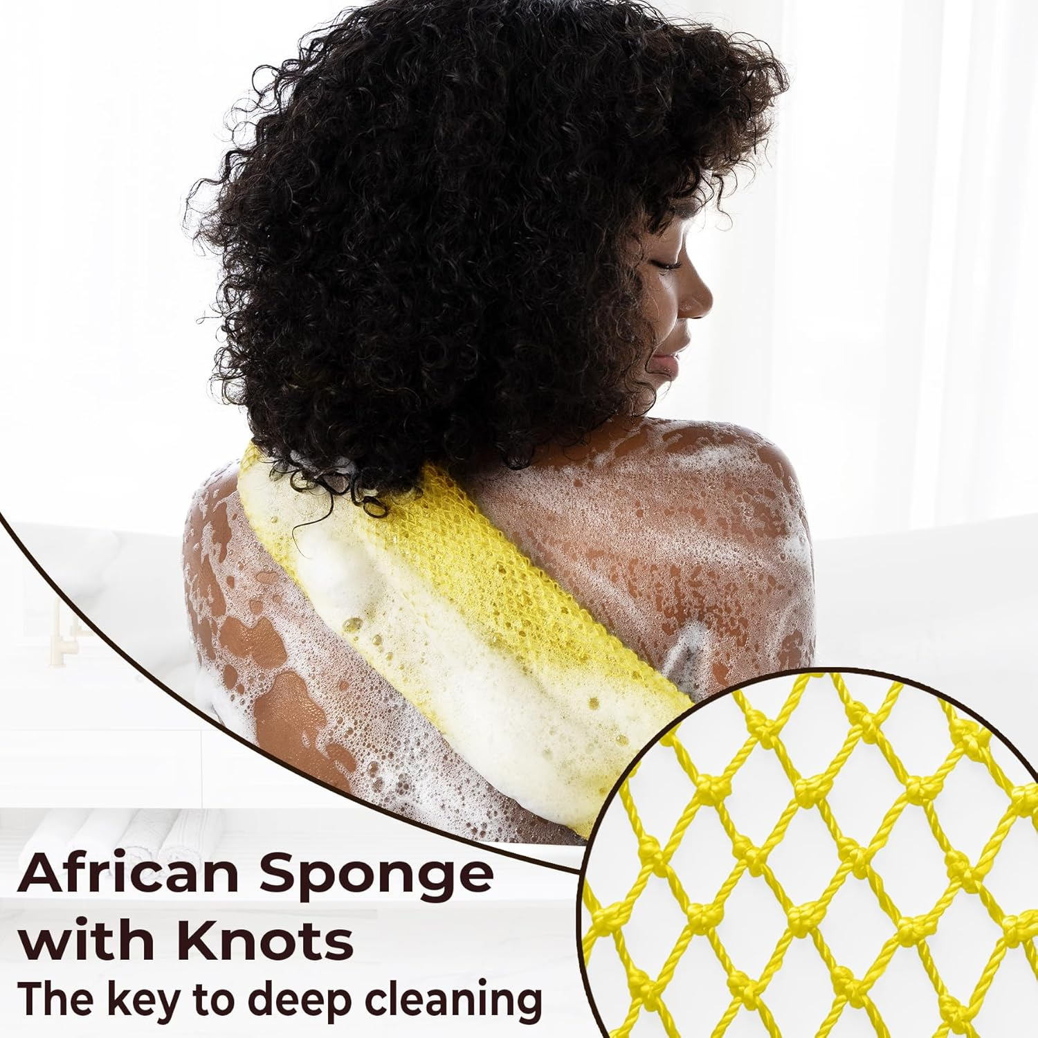 African Exfoliating Net Sponge Authentic - Real African Bath Sponge with Knots and Ropes - Back Scrubber Exfoliator Washer Cloth with Travel Bag - Body Shower Skin Care Essentials for Daily Use image number 5