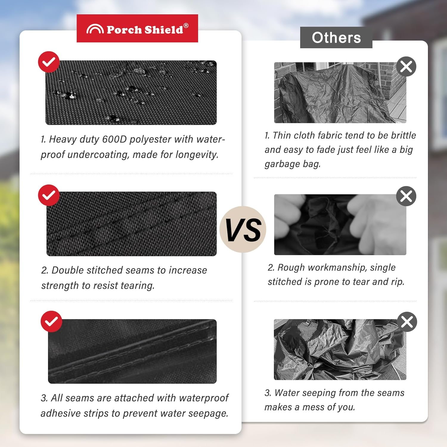 Porch Shield Patio Fire Pit Cover - Waterproof 600D Outdoor Rectangular Fire Table Cover Deck Box Protector - 48 X 28 Inch, Black image number 2