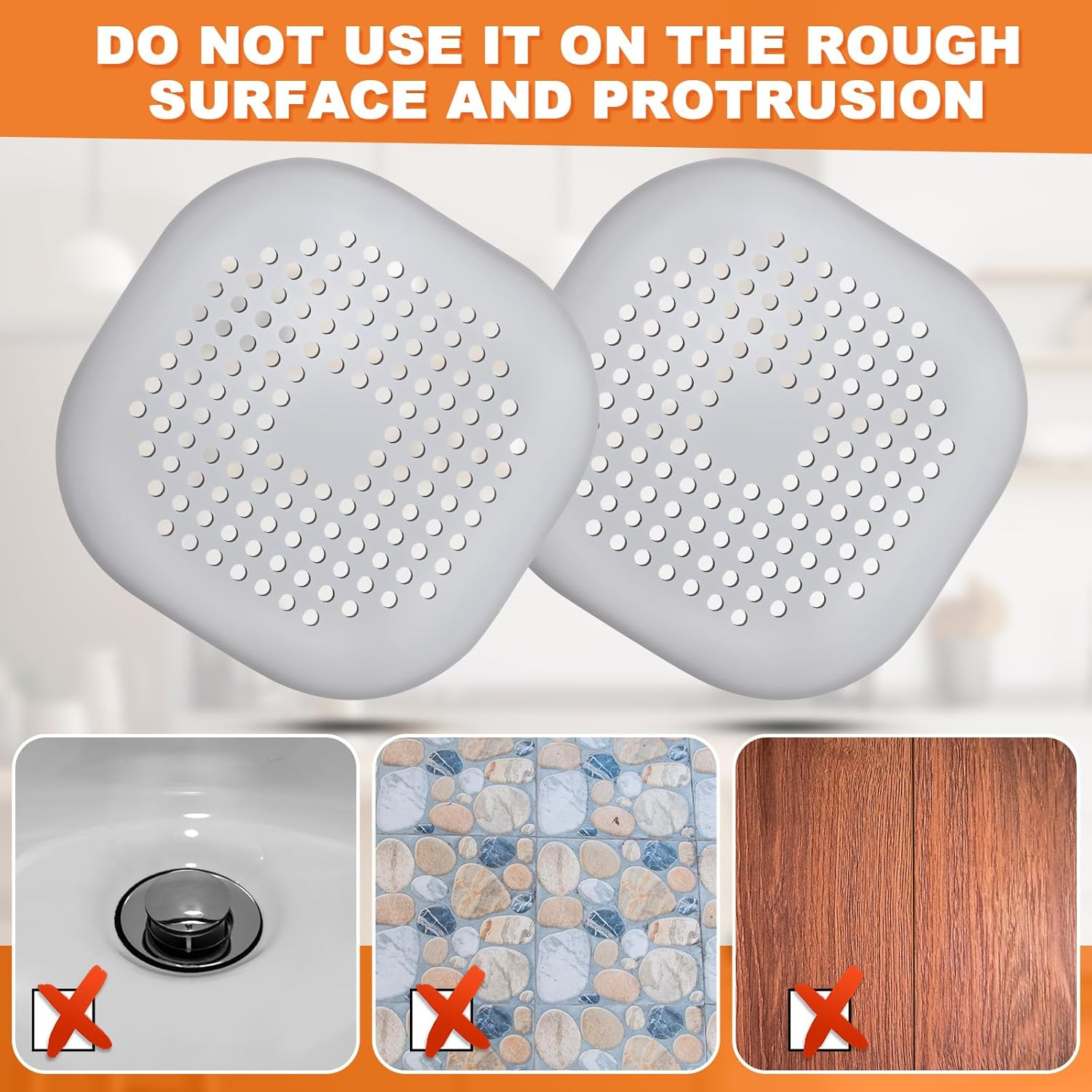 Flutesan 4 Pcs Hair Catchers Square Hair Drain Cover for Shower Bath Plug Sink Catcher Hair Soft Silicone Stopper with Suction Cup Easy to Install for Bathroom Bathtub, Kitchen, Floor Laundry (Gray) image number 3