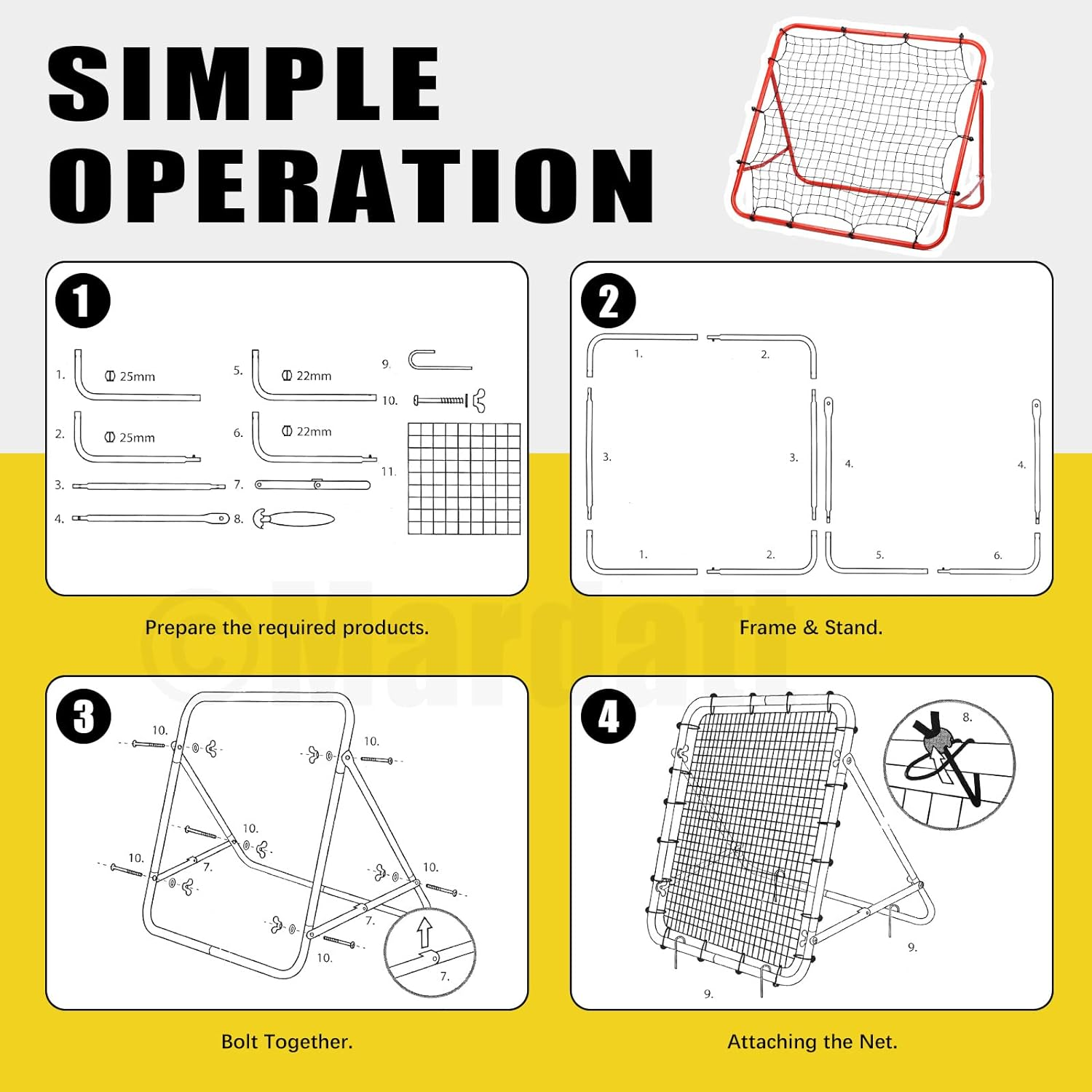 51Pcs Soccer Training Net, 40" X 40" Soccer Goal Net with Adjustable Angle Ball Bounce Back Net Portable Soccer Football Goal Trainer for Backyard Practice Training image number 1