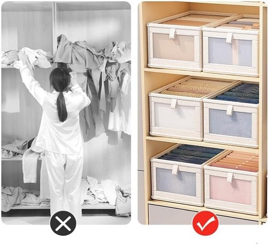 6 Pcs Linen Closet Organizers and Storage Clothing Bins Large Foldable Box with Window Storage Baskets for Closet Shelf Clothes Jeans Toys Organization, Cube Storage Boxes for Organizing (6) image number 5