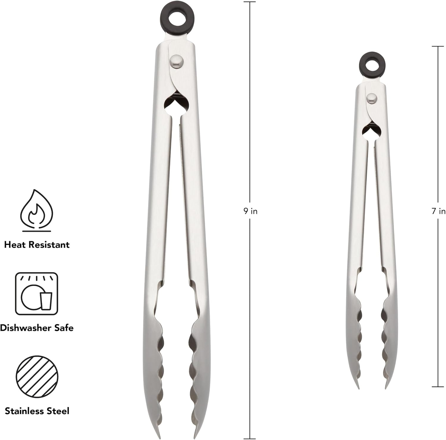 Kitchenaid Set of 2 Stainless Steel Tongs with Scalloped Edges Easy Lock Dishwasher Safe Durable and Versatile 7 Inch and 9 Inch Silver image number 3