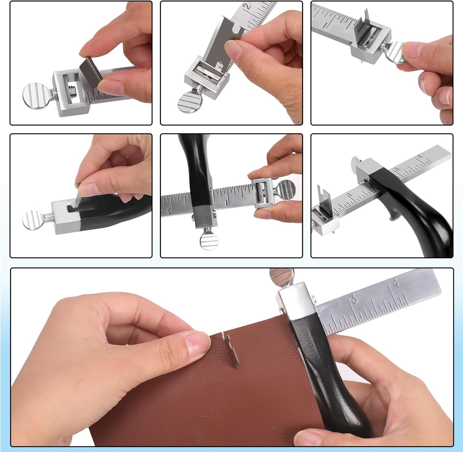 Glarks Belt Hand Cutting Tool with Aluminium Handle, Black Leather Strap Cutter, Strip Gauge Tool for Leather Craft image number 3