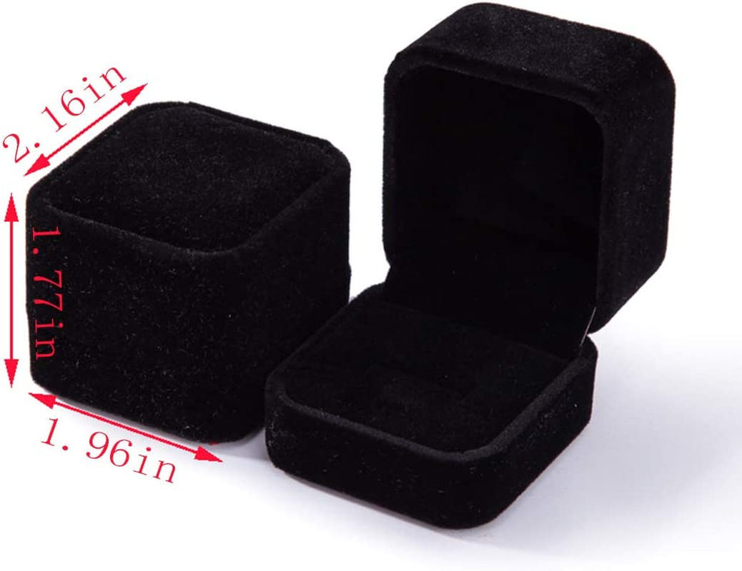 2 Pack Velvet Ring Boxes, Earring Pendant Jewelry Case, Ring Earrings Gift Boxes, Jewellry Display (Black, Ring Box) image number 1
