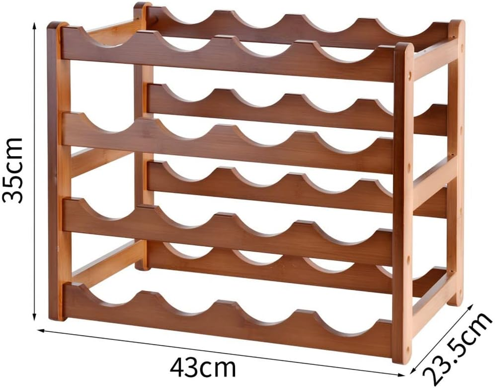 4 Tiers Bamboo Wine Rack, Wooden 16-Bottle Display Wine Bottle Storage Holder, Freestanding Bottle Bar for Home Kitchen Cabinet image number 6