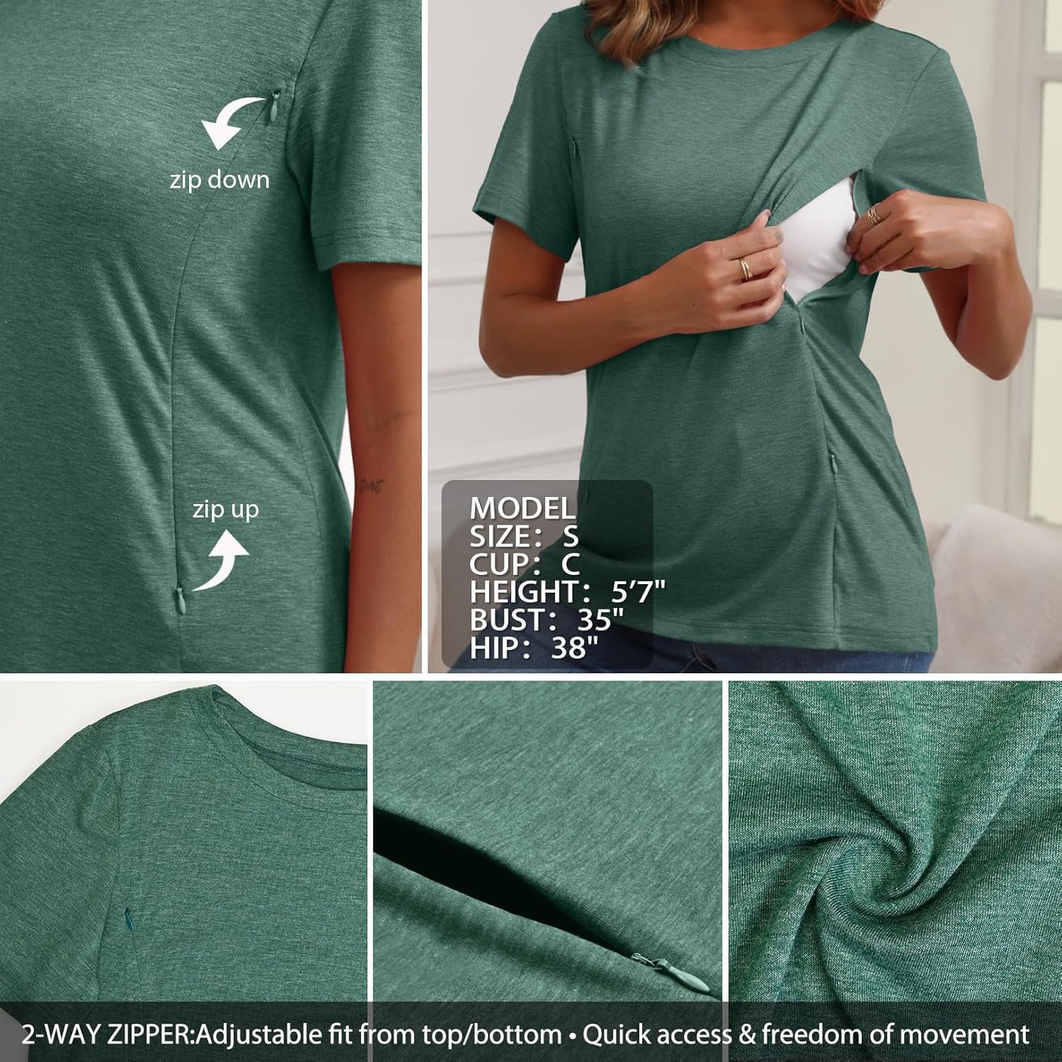 GINKANA Women'S Nursing Shirts Short Sleeve Breastfeeding Tshirt with Hidden Zippers Loose Fit Nursing Tops image number 6