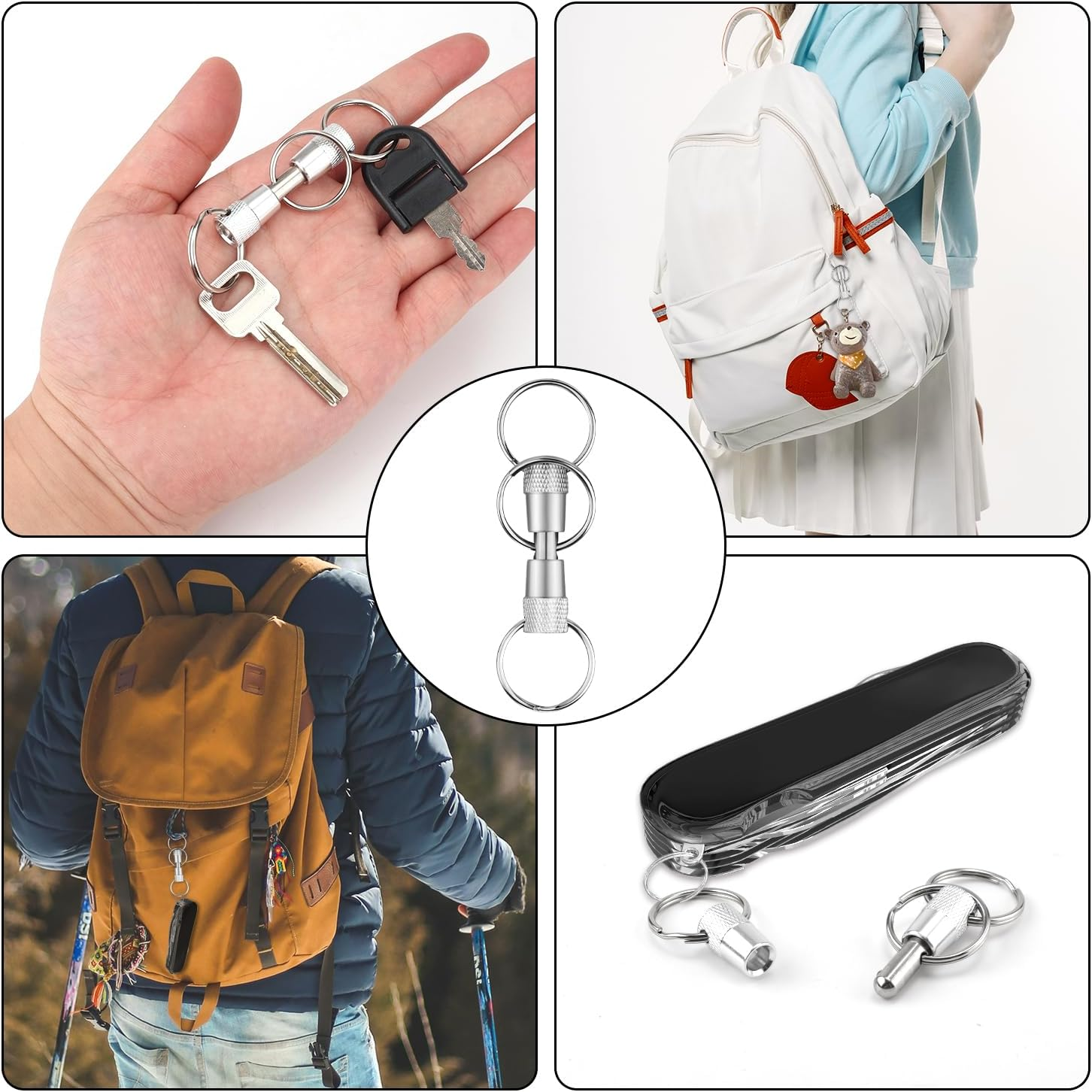 NQEUEPN 3-Way Quick Release Keychain, Detachable Key Rings Pull Apart Separate Quick Disconnect Release Convenient Accessory image number 2