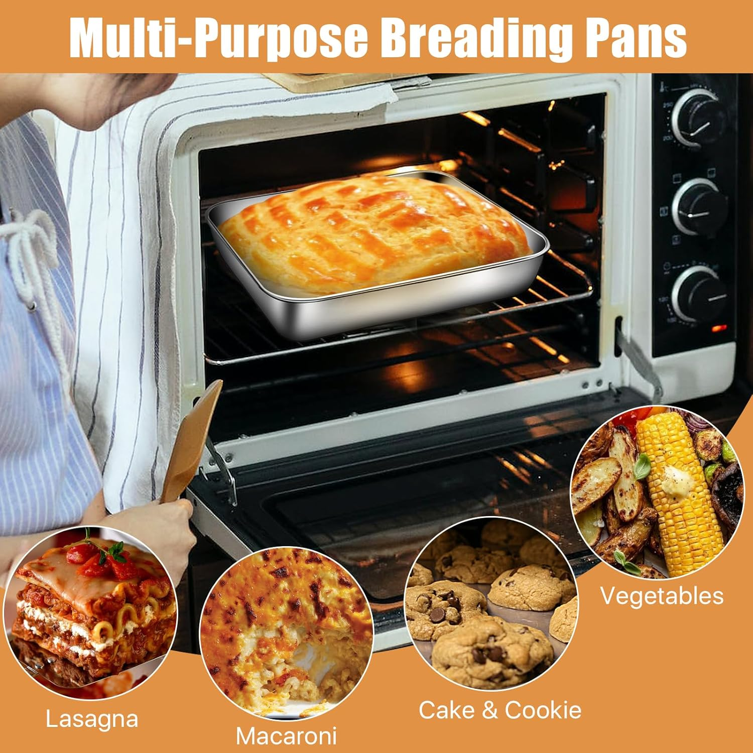 3 Set Stainless Steel Breading Trays Set with Lids, Dust Proof Breading Pans with Tong for Dredging Chicken Breasts，Marinating Meat, Food Prep Trays Oven & Dishwasher Safe image number 5