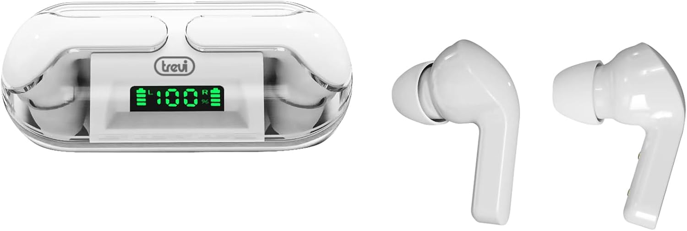 Trevi HMP 12E08 AIR Bluetooth Headphones with Magnetic Closure, Built-In Microphone, Multifunction Touch Control, Rechargeable Battery, Storage/Charging Station, 4 Hours Runtime, Type-C