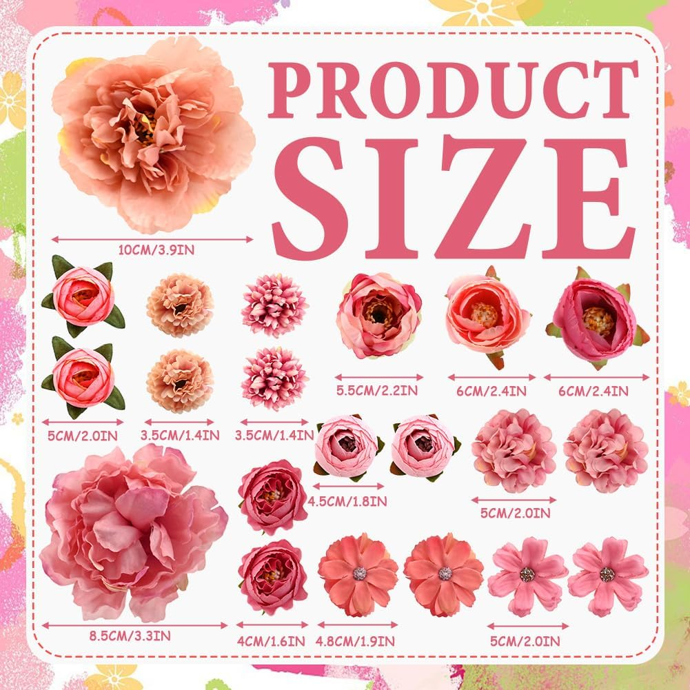 Homiliky Silk Fabric Flower Hair Clips - 21PCS Realistic 3D Rose Hairpins for Women, Multiple Elegant Designs Boho Wedding Beach Party Hair Accessories (Pink Series) image number 6