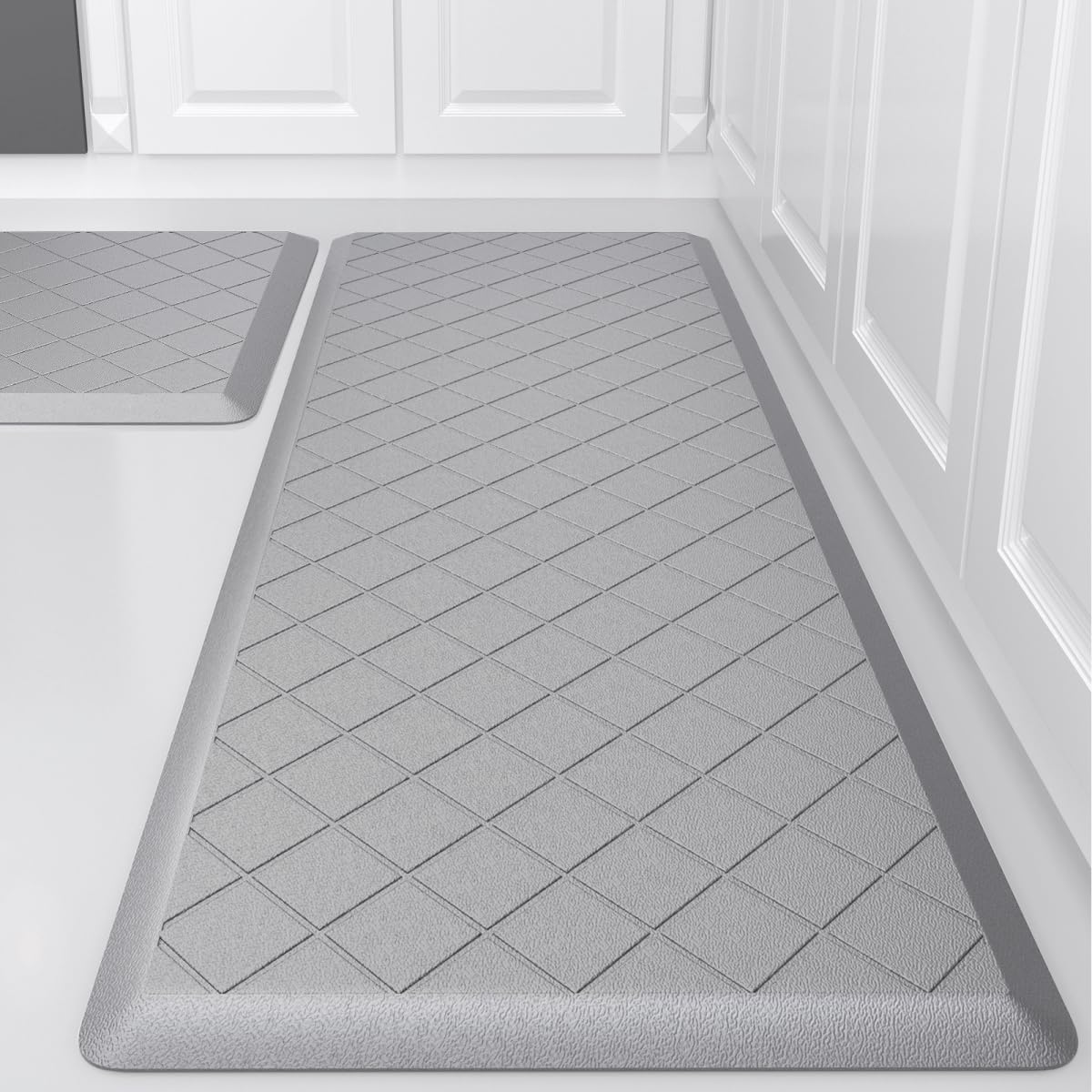 Cushioned Kitchen Mat 2 PCS, anti Fatigue Kitchen Rugs, Heavy Duty Kitchen Rugs and Mats Non-Skid, Ergonomic Comfort Foam Kitchen Floor Mat for Home, Office, Sink, Laundry - Black
