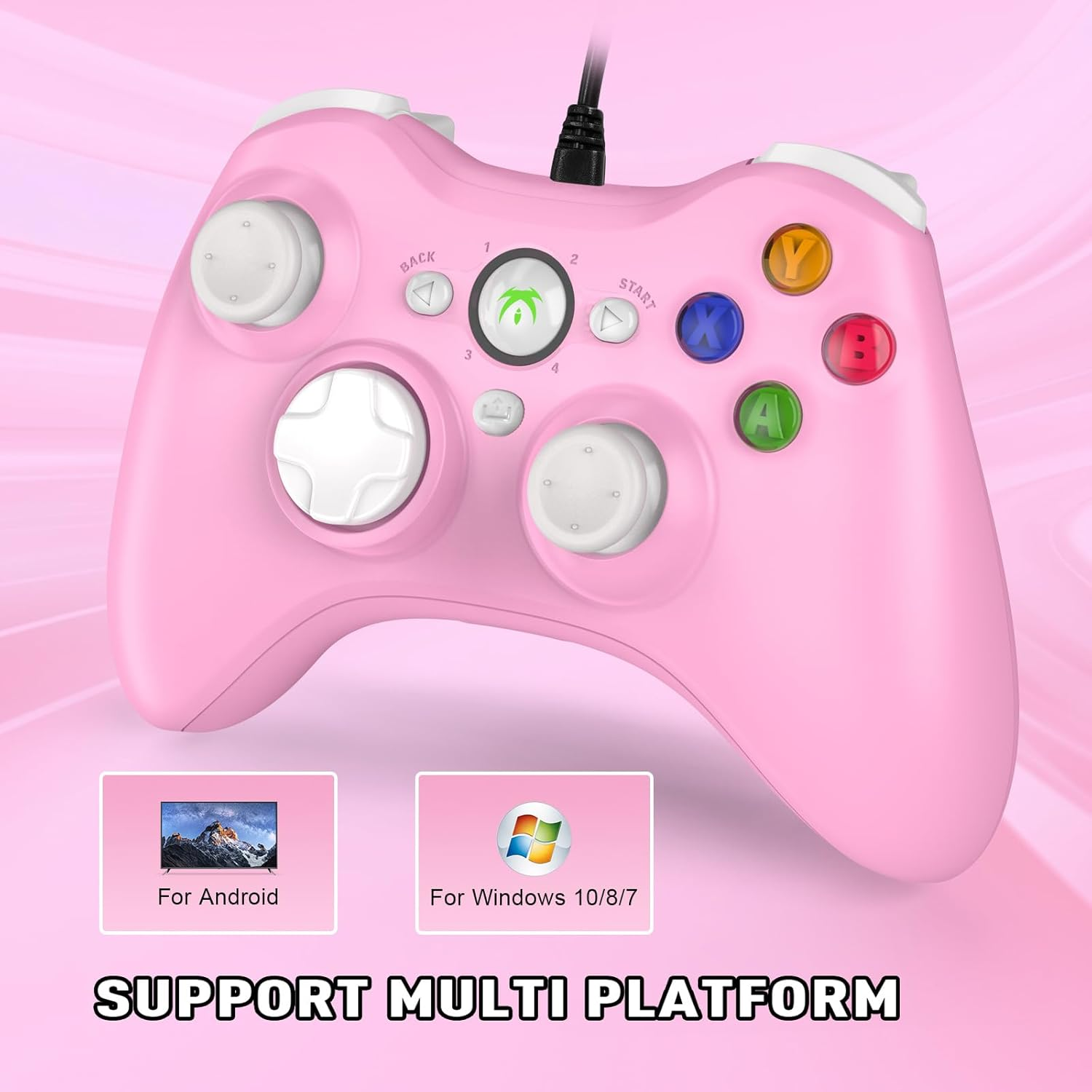 DYONDER Wired PC Controller,Game Controller Joystick with Dual-Vibration Turbo and Hall Trigger Buttons for Windows PC/ PS3/ Android TV Box/Tesla(Pink)) image number 5