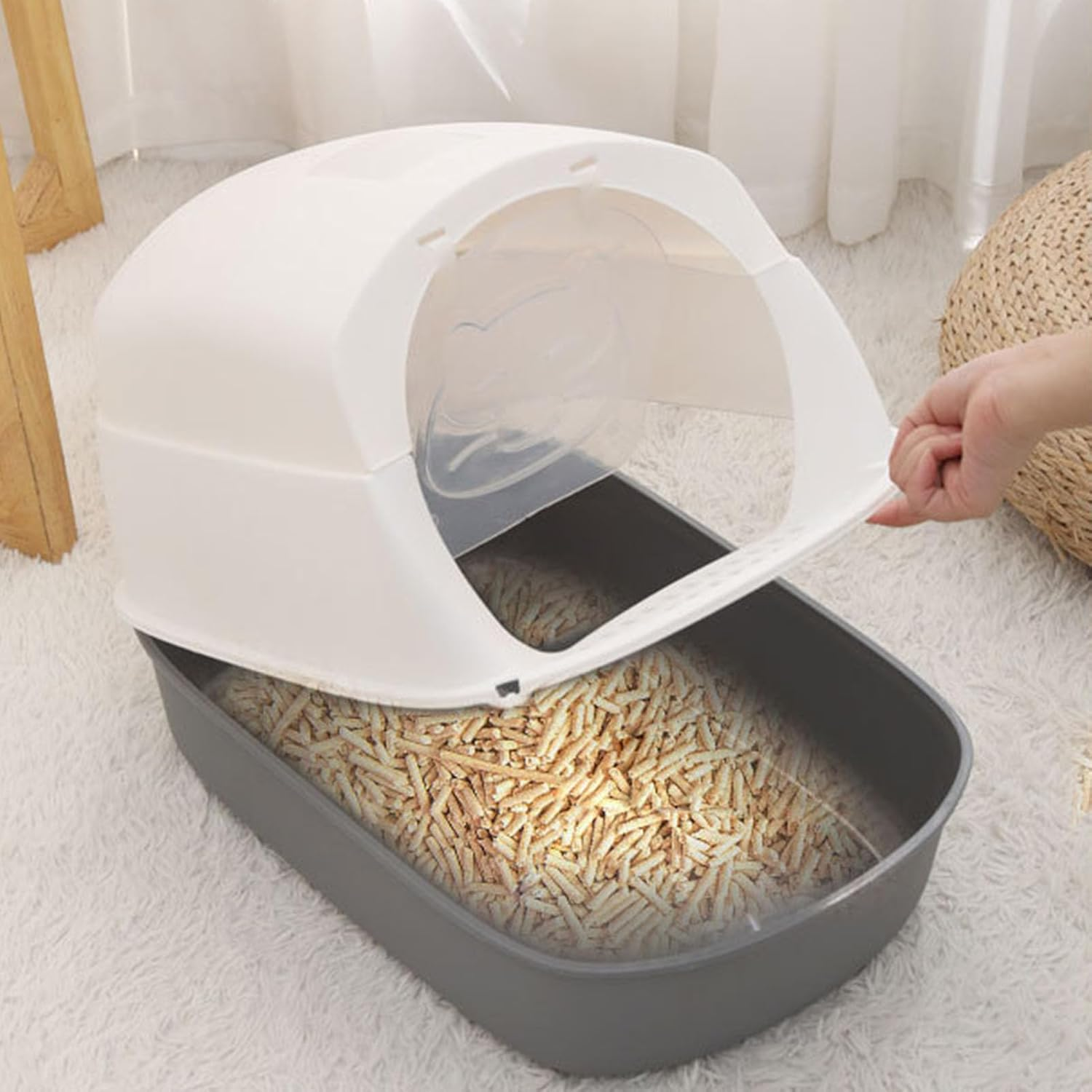 Enclosed Cat Litter Box, Sturdy Structure Odor Proof Scratch Resistant Kitten Toilet Box Cat Potty, Portable Cat Toilet Enclosed Litter Box Kitten Toilet for Indoor Cats Grey image number 6