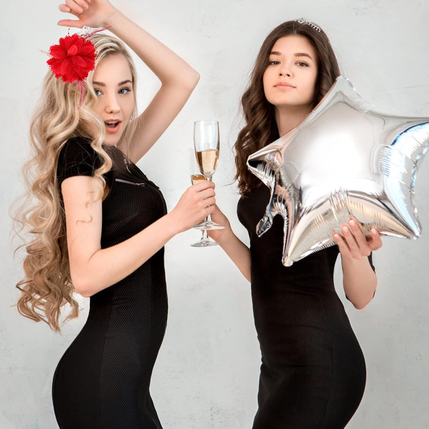 Sibba Flower Hats Clips Hairpin Barrettes Rose Hair Dress Valentines Mother'S Day Easter Headwear Headpiece Accessory Pin Floral Feather Women Girls Dresses for Travel Wedding Prom Party (Red) image number 4