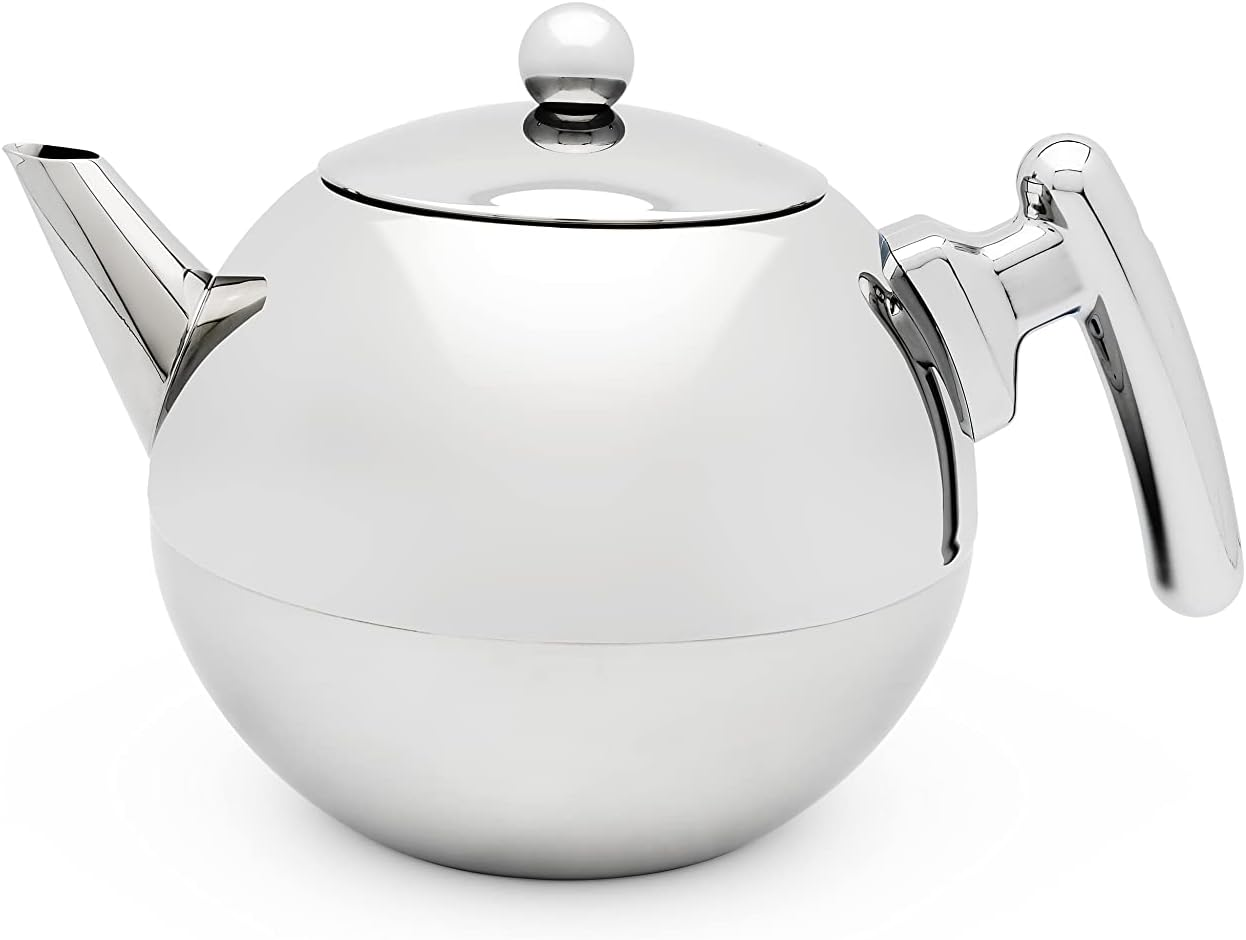Large Matt Black Bulbous Stainless Steel Teapot 1.2 Litres