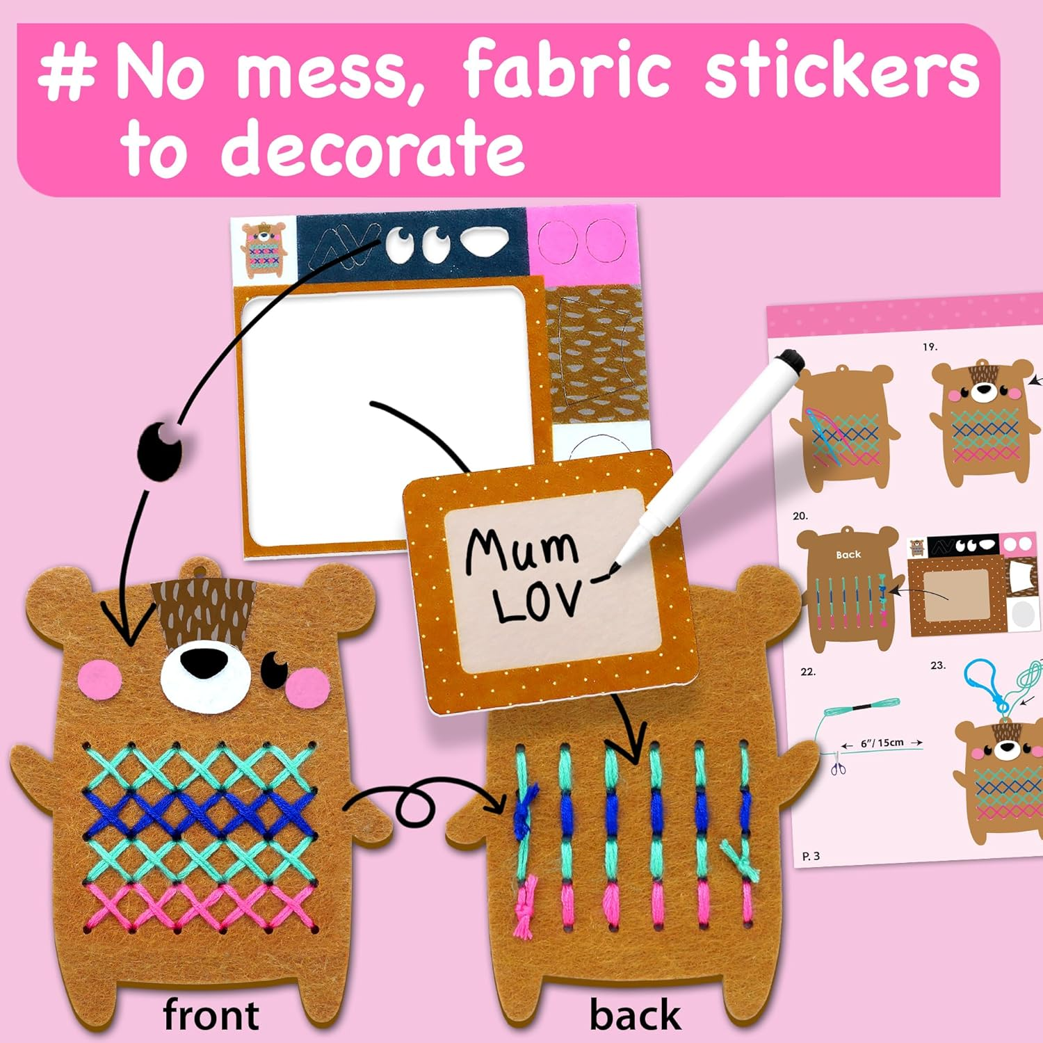 EZCRA Easy Arts and Crafts for Kids - Beginner Cross Stitch Kits for Kids - Extra Large Cross Stitch with Jumble Needle - 10 No Mess Animal Projects - Everything Included - Age 4,5,6,7,8 image number 1