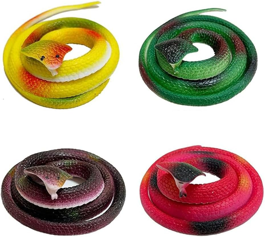 4 PCS Fake Snakes, Rubber Snakes for Gardens Halloween Decoration (4 Color)