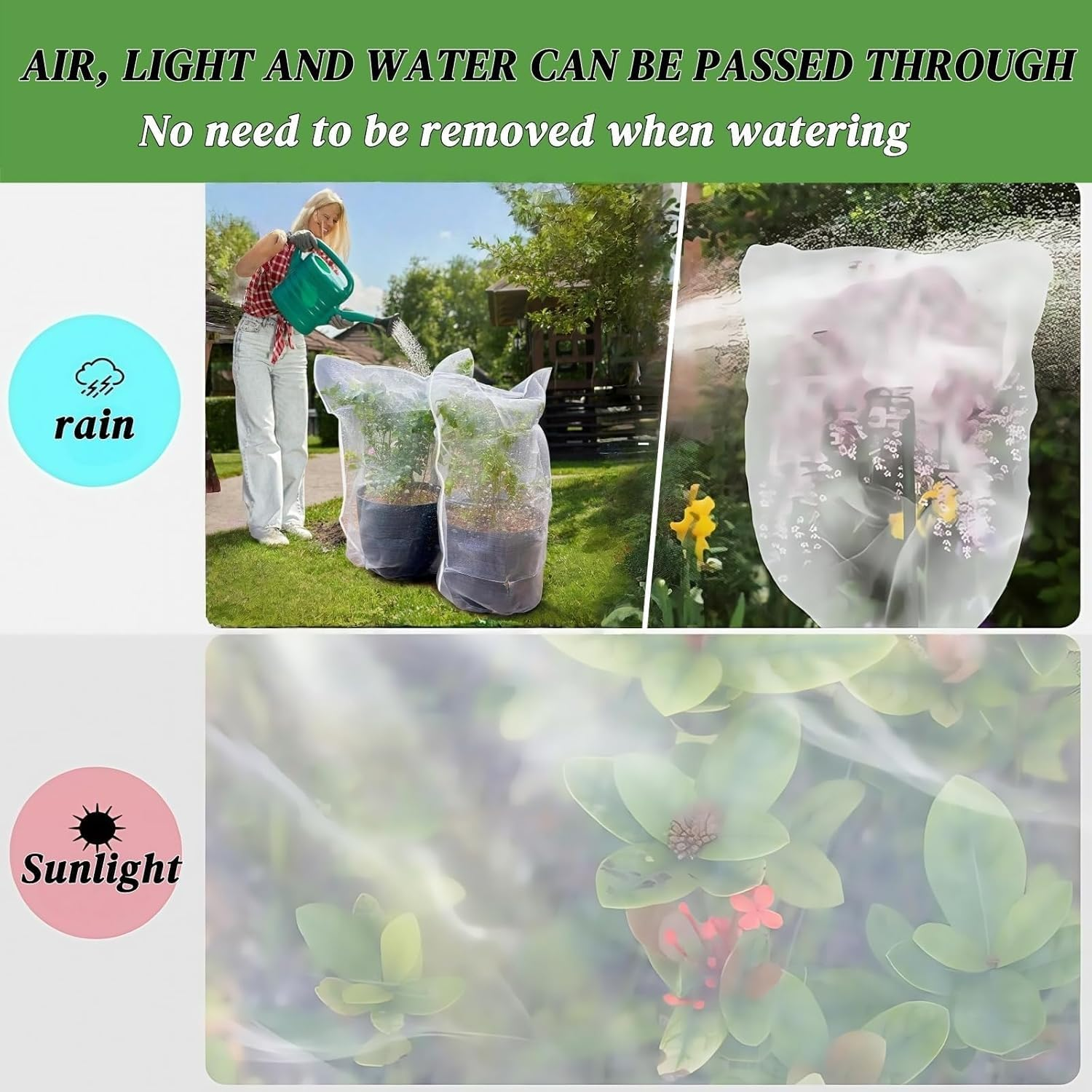 Plant Protection Net Bag with Double Zippers, 2 Pack1.9*2.1M Fruit Tree Netting, Insect Bird Barrier Mesh, Garden Bug Netting Plant Cover Protection for Blueberry,Citru,Flower,Preventing Deer,Squirrel image number 2