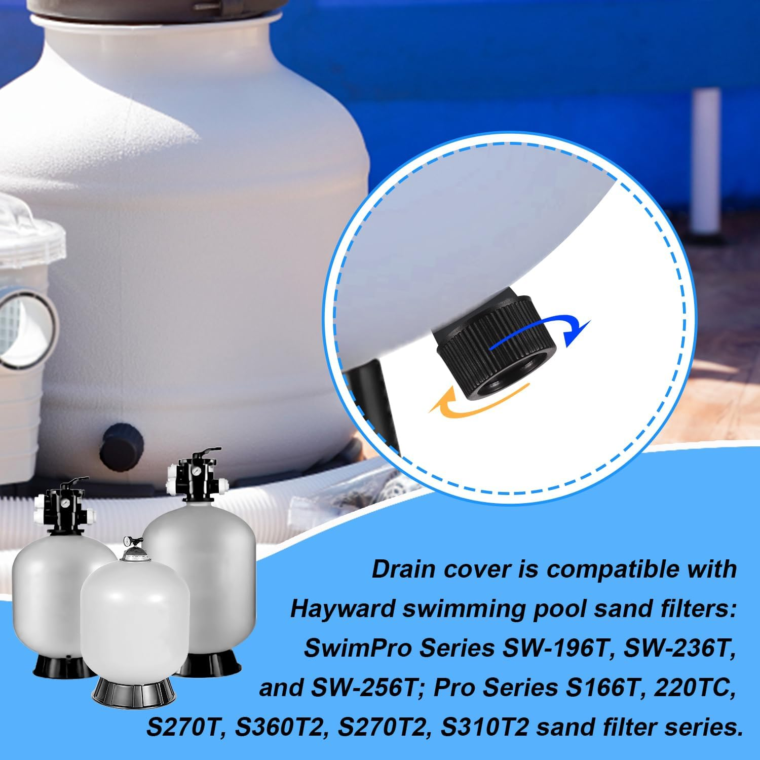 NQEUEPN 2Pcs Black SX180HG Exact Replacement Filter Drain Cover and Gasket, for Hayward Pro Series Pool Sand Filter Models S140T S144T S164T S166T S180T S210T image number 2