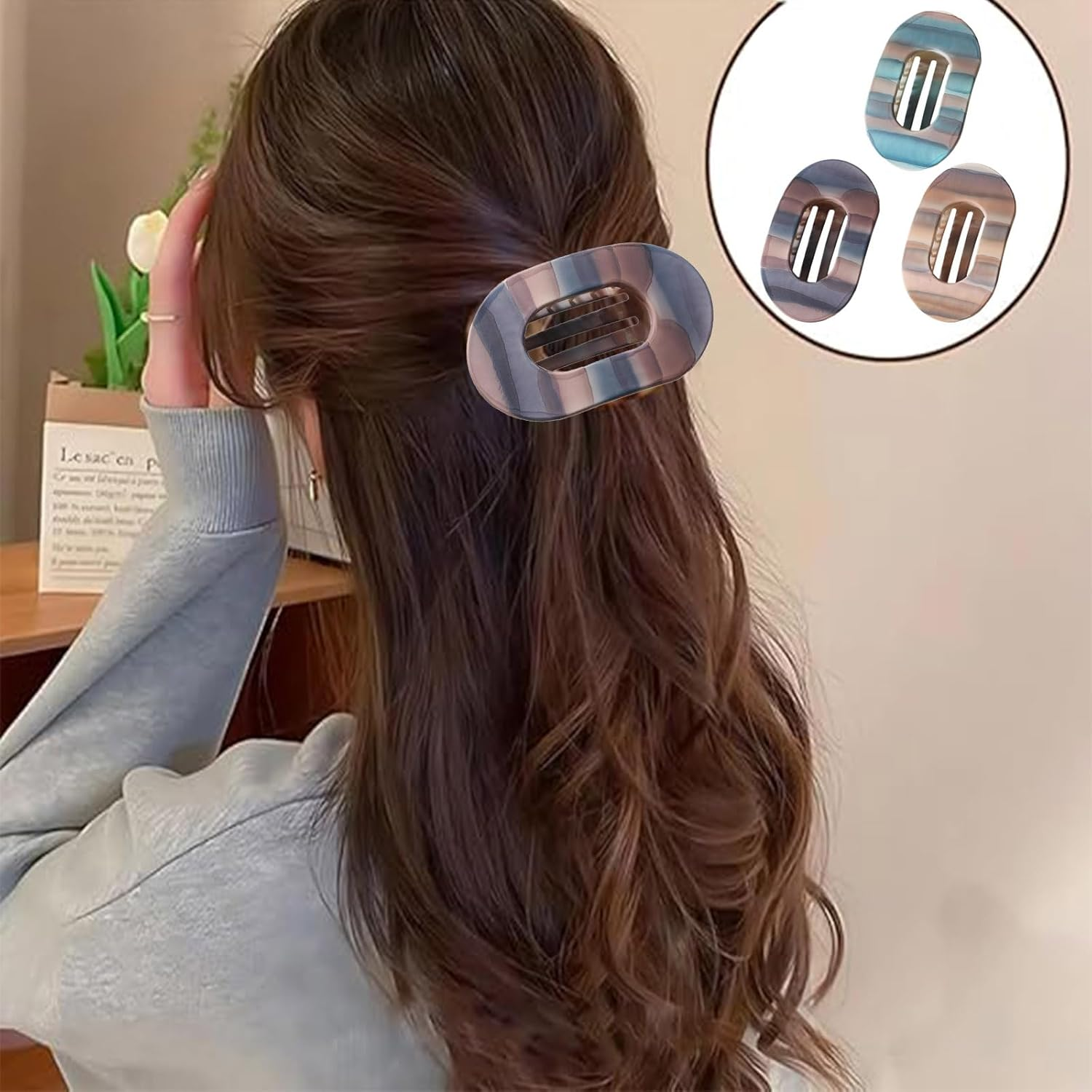 Pack of 3 Flat Hair Clips, Flat Hair Clips, Flat Hair Clips, Elegant Hair Clips, Ideal for Everyday Life, Sports, Driving and Lying, Flat Claw Clip Hair Clip for Girls and Women image number 6