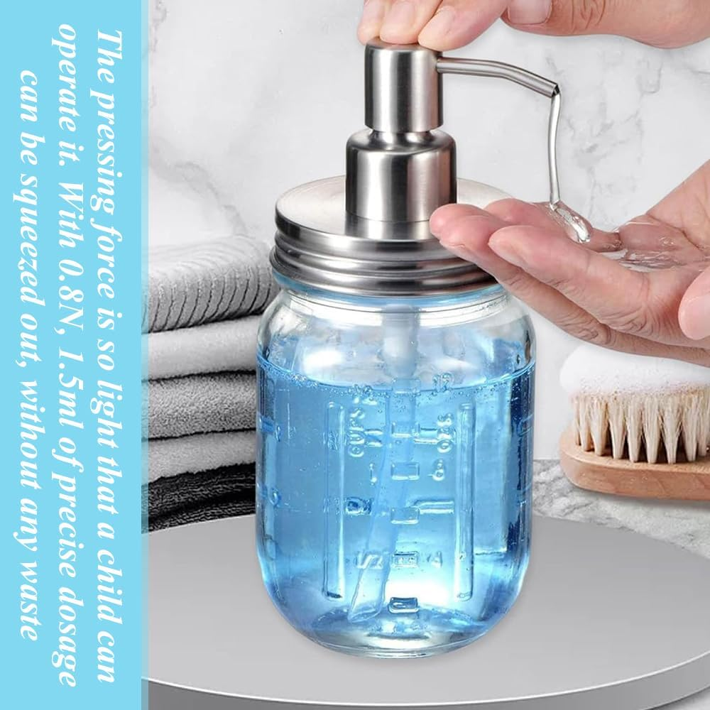 2 Foaming Soap Dispensers,Graduated Dispenser Bottle,Stainless Steel Pump Vessel Jar,Measuring Refillable Bottles,Graduated Glass Jars,For Kitchen and Bathroom image number 2