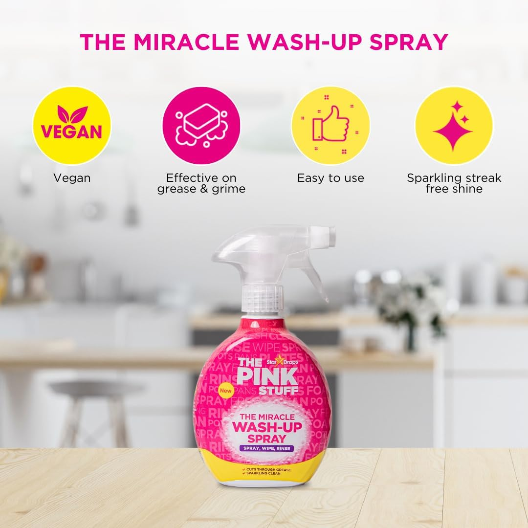 The Pink Stuff Miracle Wash up Spray - Vegan Friendly Dish Washing Spray for Sparkling Clean Dishes and Surfaces (Pack of 2) image number 1