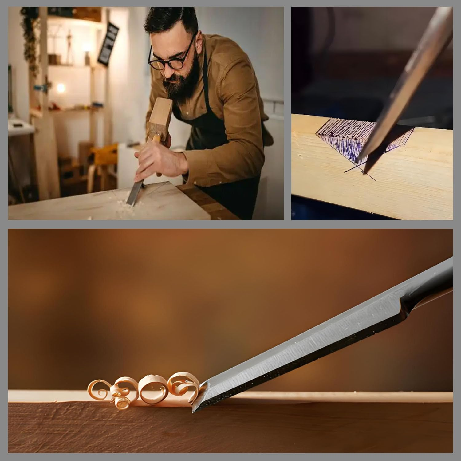 Shengsenfu 4 Pcs Wood Chisel Set, Carbon Steel, Bevel Edge, Ideal for Wood Carving, Engraving & Construction image number 4