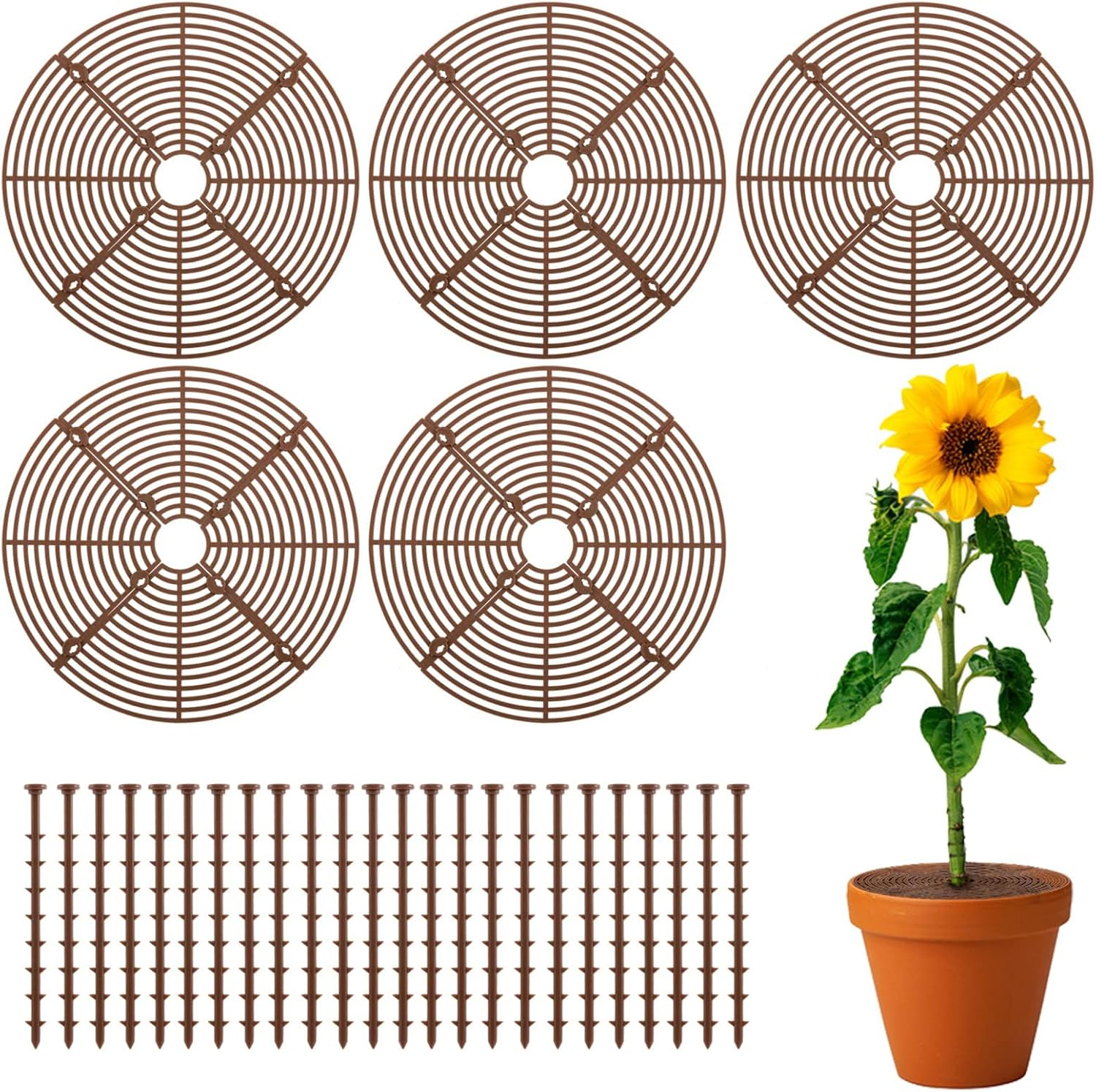 5 Pcs Plant Pot Grid Cover Protectors from Animals- Diameter 30Cm Cuttable Flower Pot Cover with 40 Stakes, Keep Cats Out of Potted Plants (Rotundity) image number 5