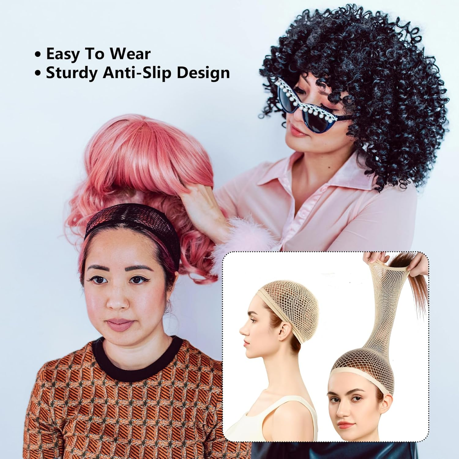 3 Pack Long Wig Caps Natural Nude Mesh Net Wig Cap - Open End Wig Cap for Long and Short Hair Long Wig Caps Mesh Net Wig Cap Bald Cap Hair Net (Breathable Comfort Fit) (Natural Nude) - Black image number 2